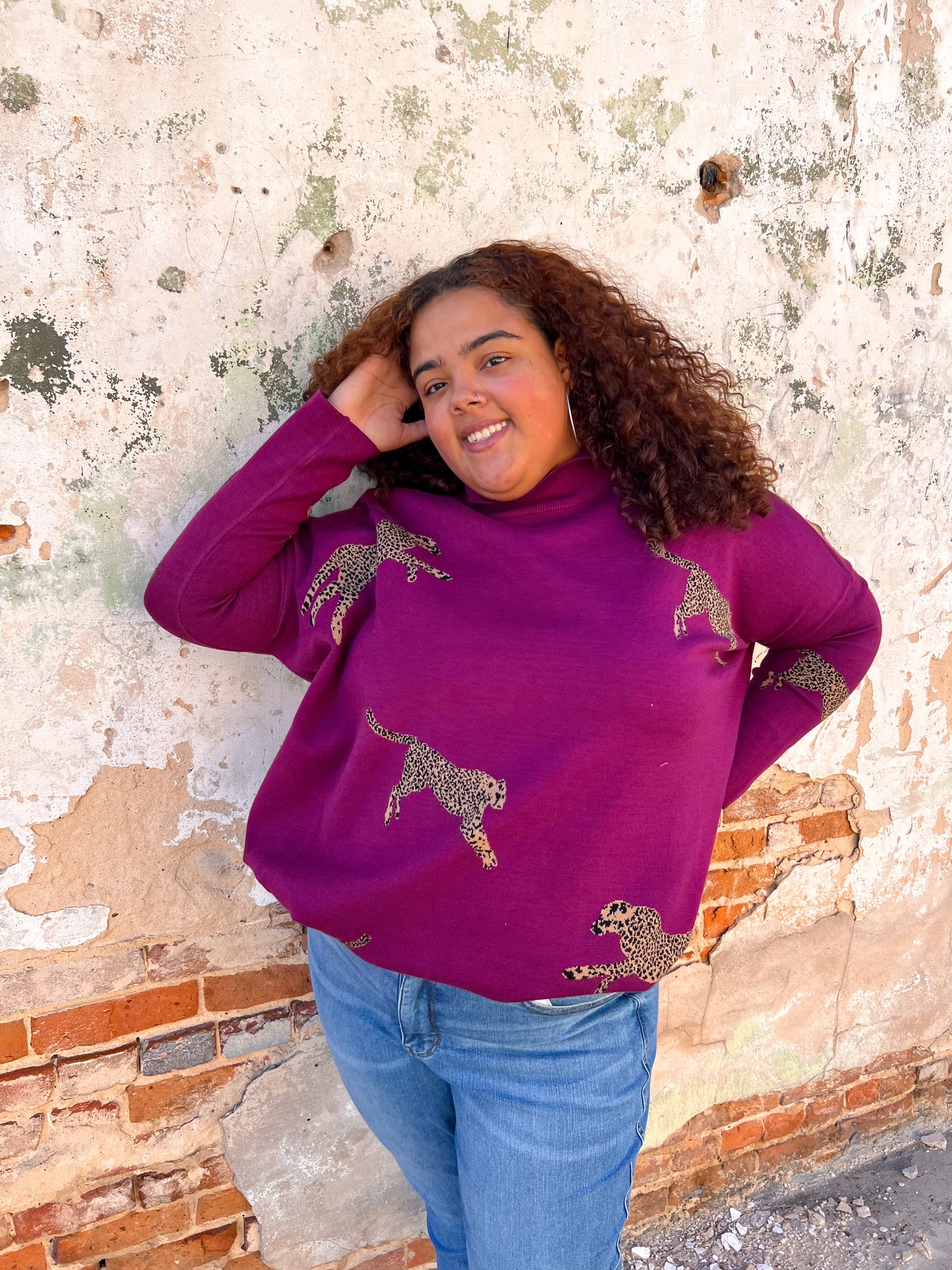 Annie Cheetah Print Mock Neck long Sleeve Sweater Top - Plus-Sweater-Entro-Bin B4,Max Retail,not on the floor only in the bins,Tops Collection-The Twisted Chandelier