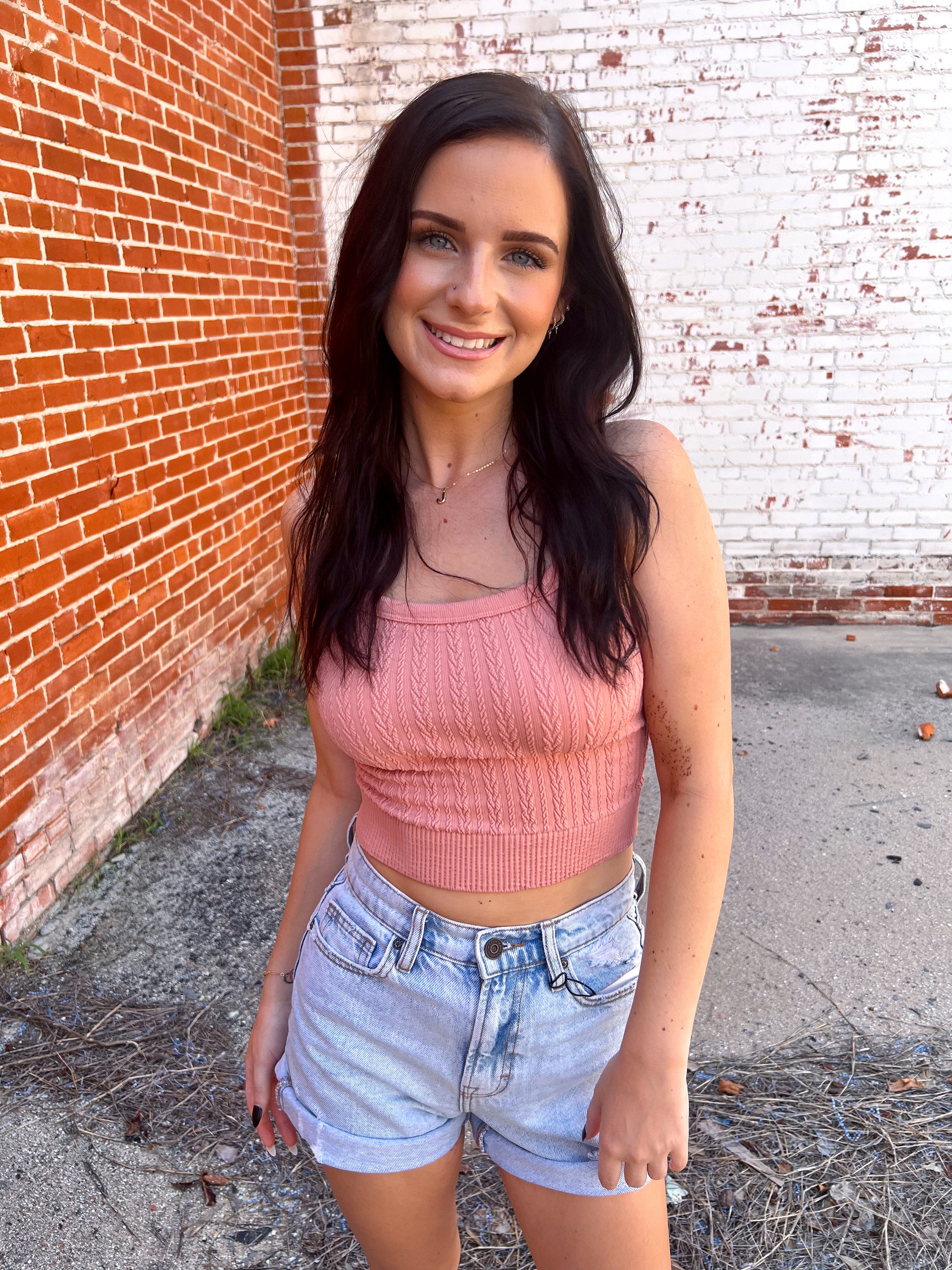 Lana Cable Ribbed Fitted Crop Knit Tank Top-Tank Top-VERY J-BIN A2,FD 06/02/25,NT11608,Tops Collection-The Twisted Chandelier