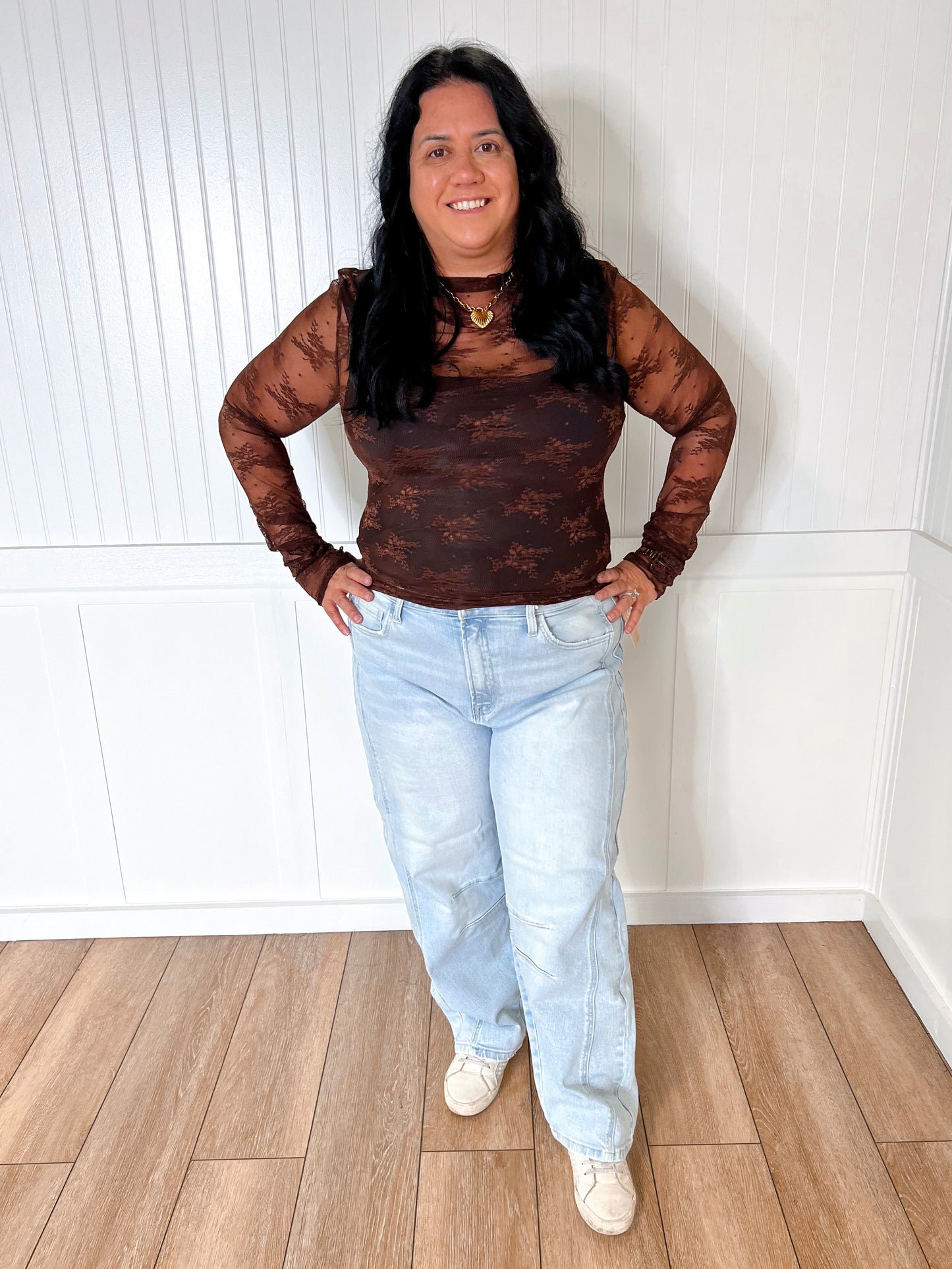 Lux Layering Floral Lace See Through Mesh Top Blouse | Brown-Sheer Top-Sweetkama-Bin C2,FD 03/18/25,rodeo,tops,Tops Collection-The Twisted Chandelier