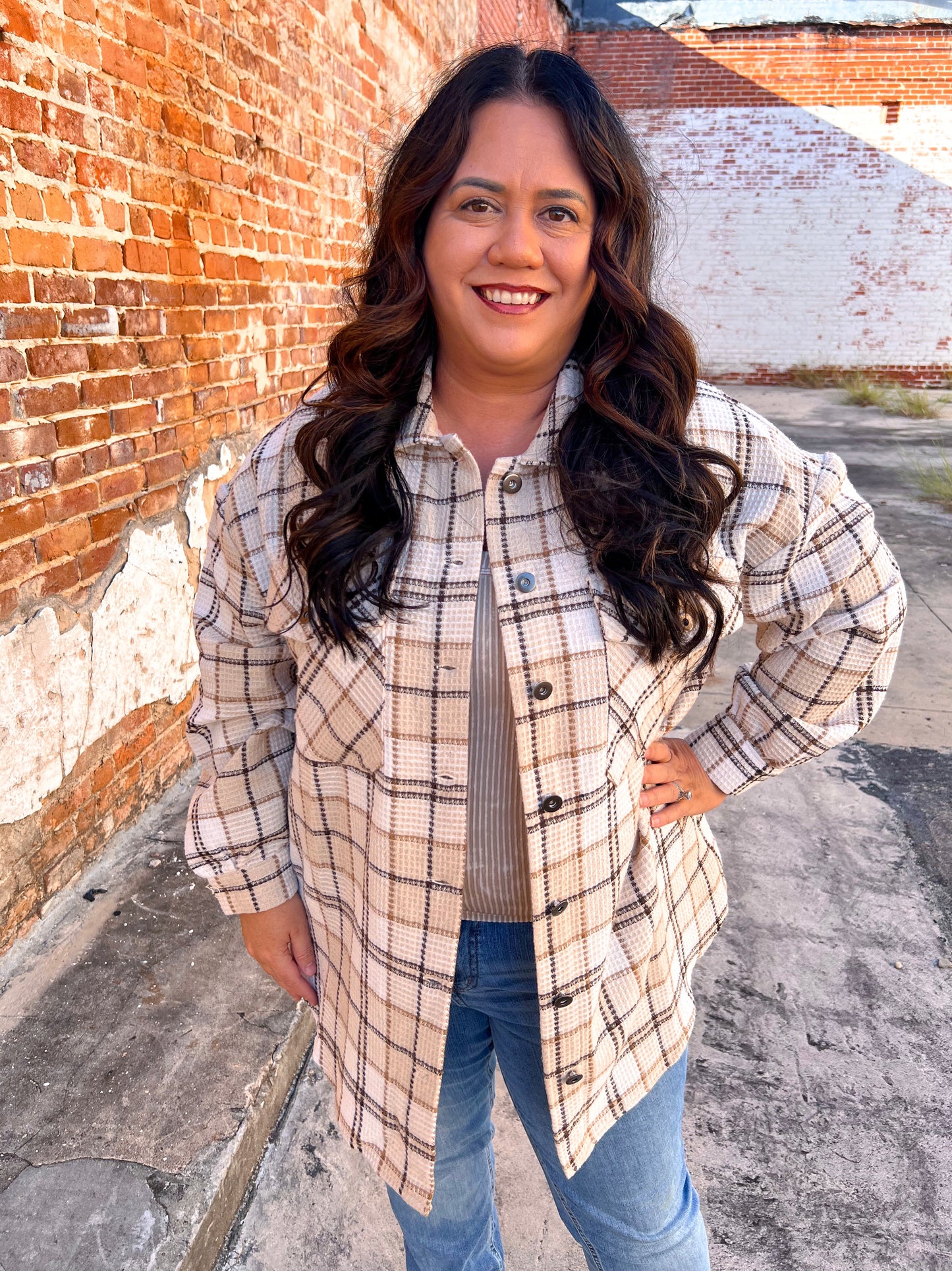 Layla Taupe Long Sleeve Shacket - Plus-Jacket-She & Sky-BIN A 3,CR 08/21/24,FD 10/15/24-The Twisted Chandelier
