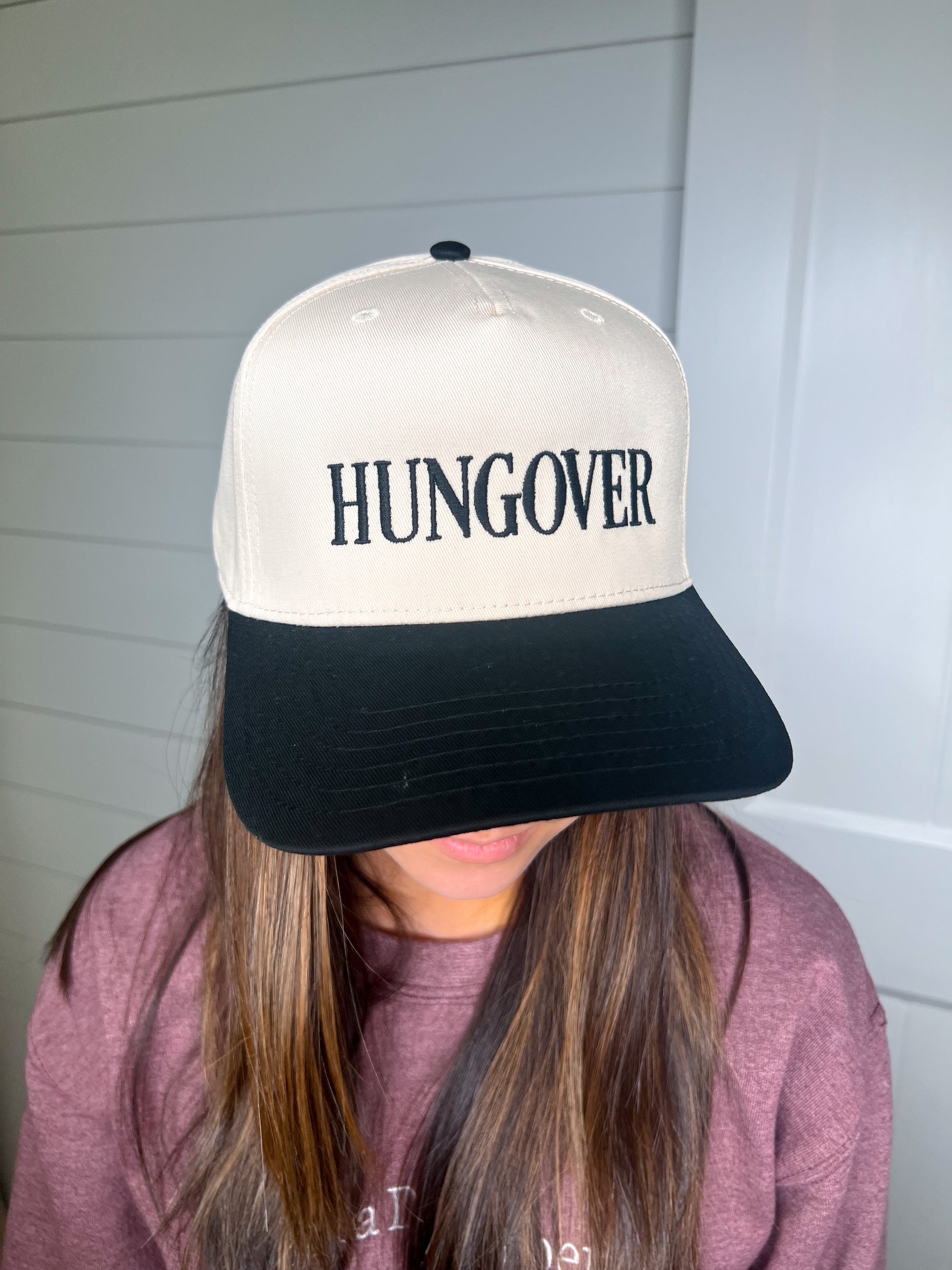 Hungover Vintage Trucker Hats For Women-Katydid-FD 05/13/25-Black and Tan-The Twisted Chandelier