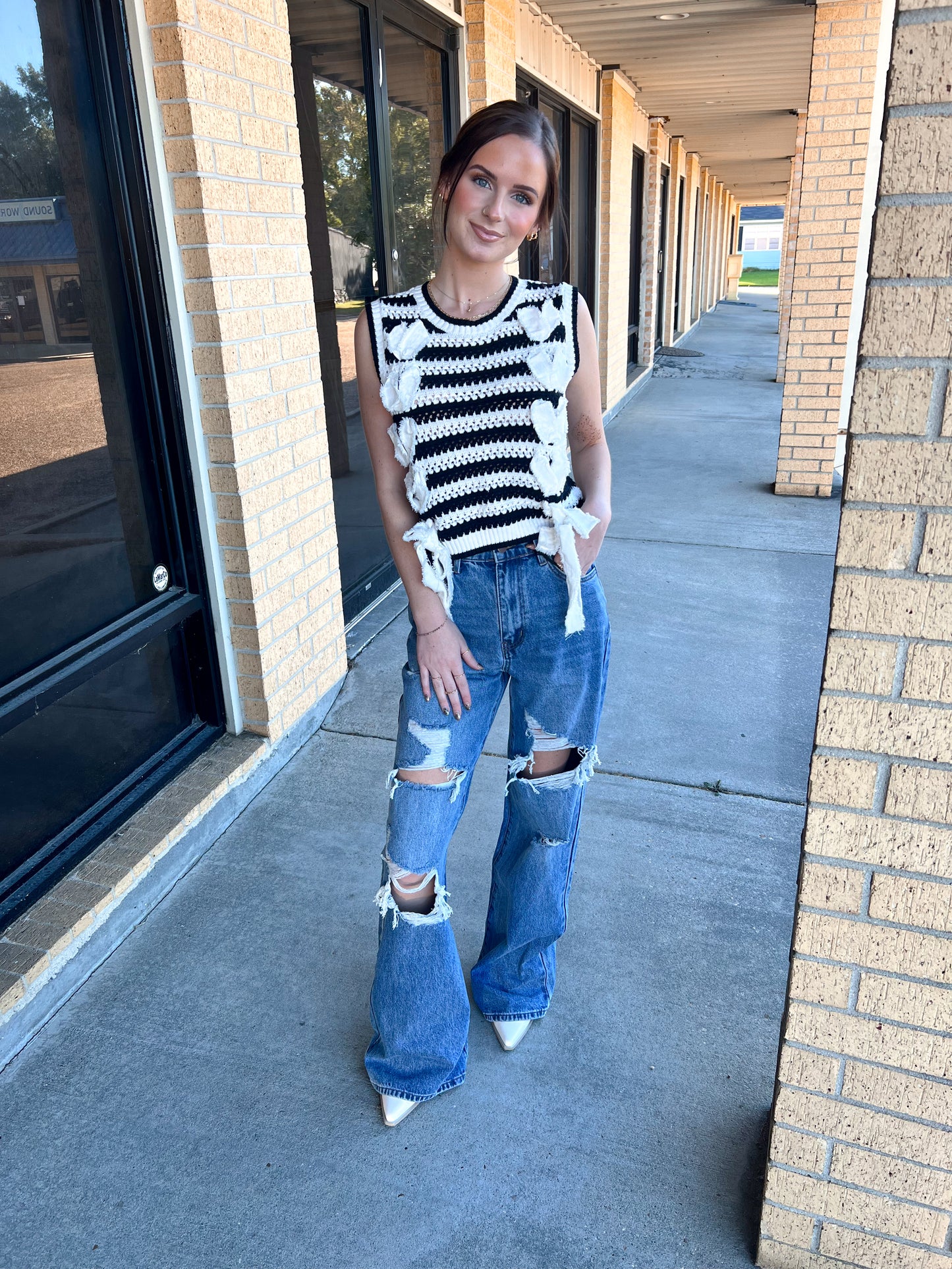 Hattie Frayed Twill with Lace Strap Thru & Bow Tie-Peach Love California-Bin B5,FD 08/12/25,Tops Collection-The Twisted Chandelier