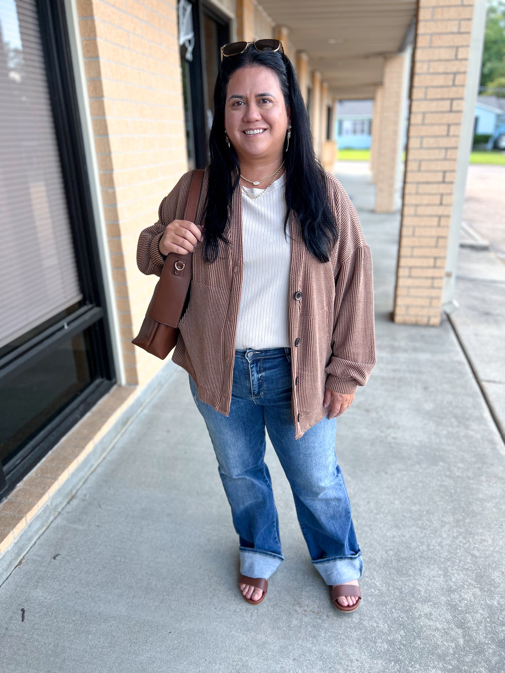 Kate Solid Rib Drop Shoulder Button Balloon Sleeve Cardigan - Chestnut-7th Ray-Bin a4,FD 09/22/25-The Twisted Chandelier