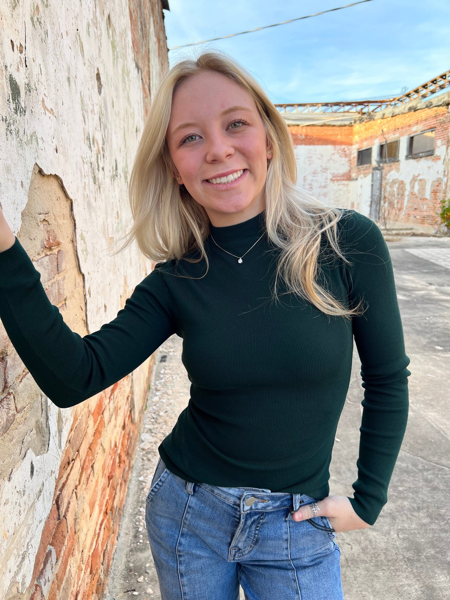 Lillian Mock Neck Long Sleeve Knit Sweater Top - Hunter Green-Sweater-blu pepper-BIN A 3,FD 12/23/24,Tops Collection-The Twisted Chandelier