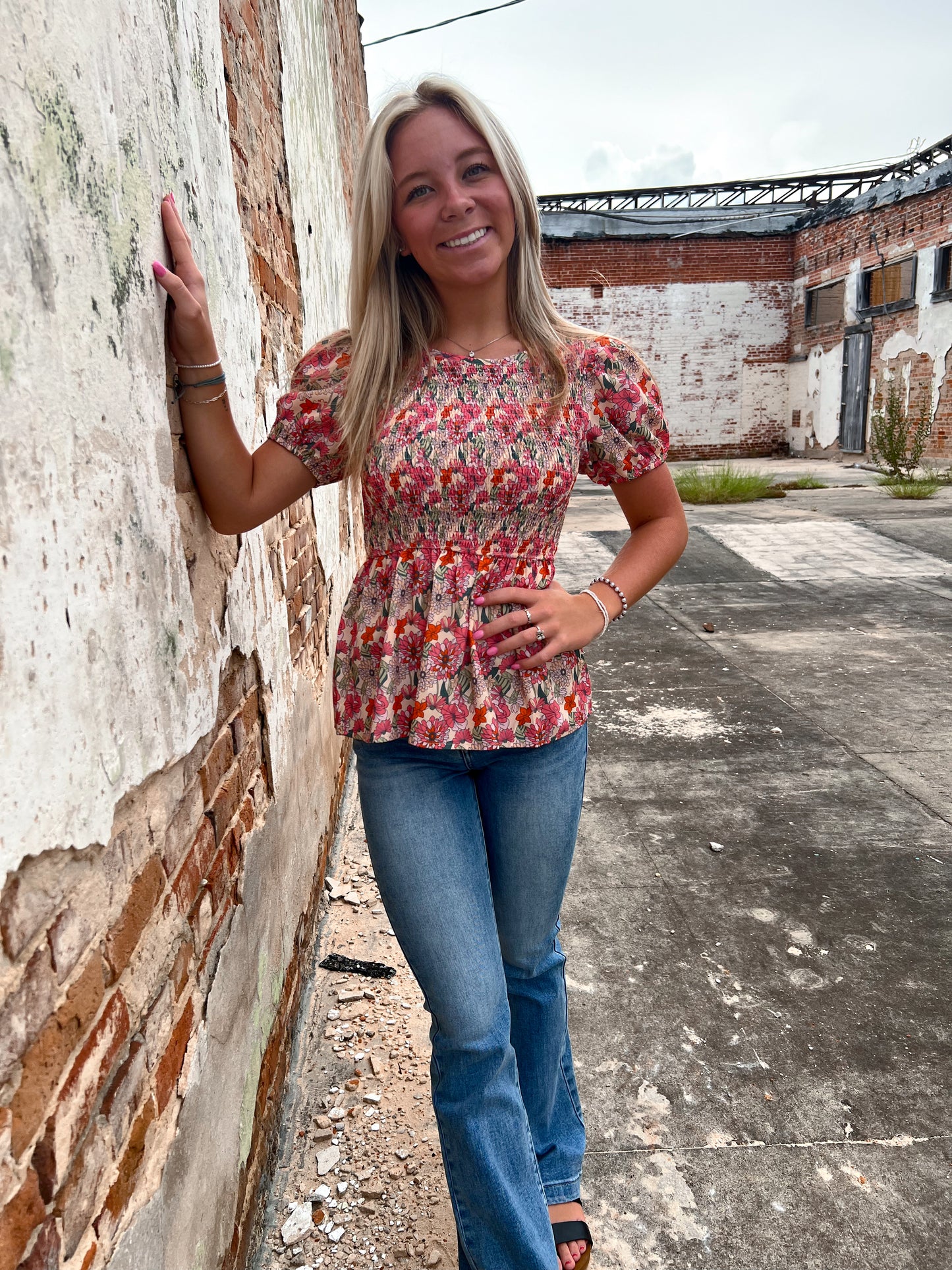 Floral Smocked Blouse-top-Southern Grace Wholesale-12/26/24,1st md,7896B,BIN A5,Max Retail,Tops Collection-The Twisted Chandelier