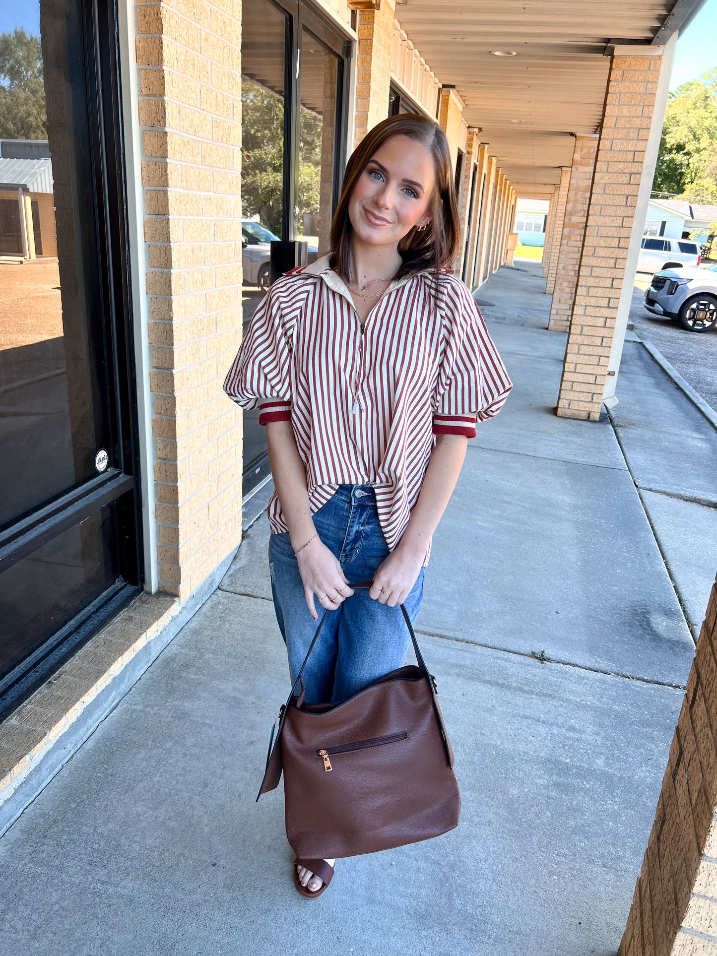 Rory Striped Collared Zip Top-The Twisted Chandelier-Bin B4,FD 10/23/25,Tops Collection-The Twisted Chandelier