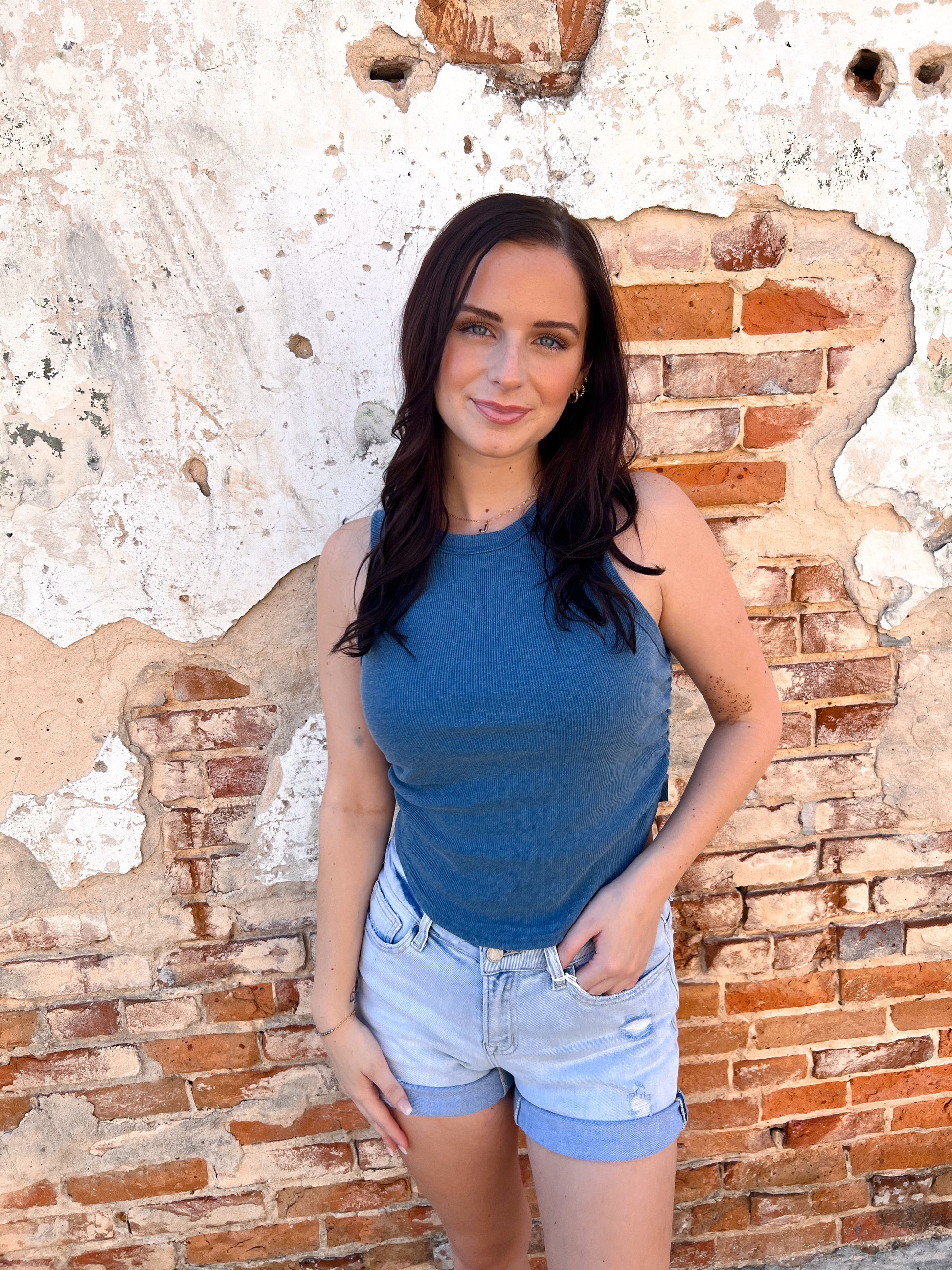 Willa Mineral Wash Rib Knit Tank Top - Blue-Tank Top-HYFVE-08/28/25,BIN A 3,CR 05/09/25,OGP 27.95,Tops Collection-The Twisted Chandelier