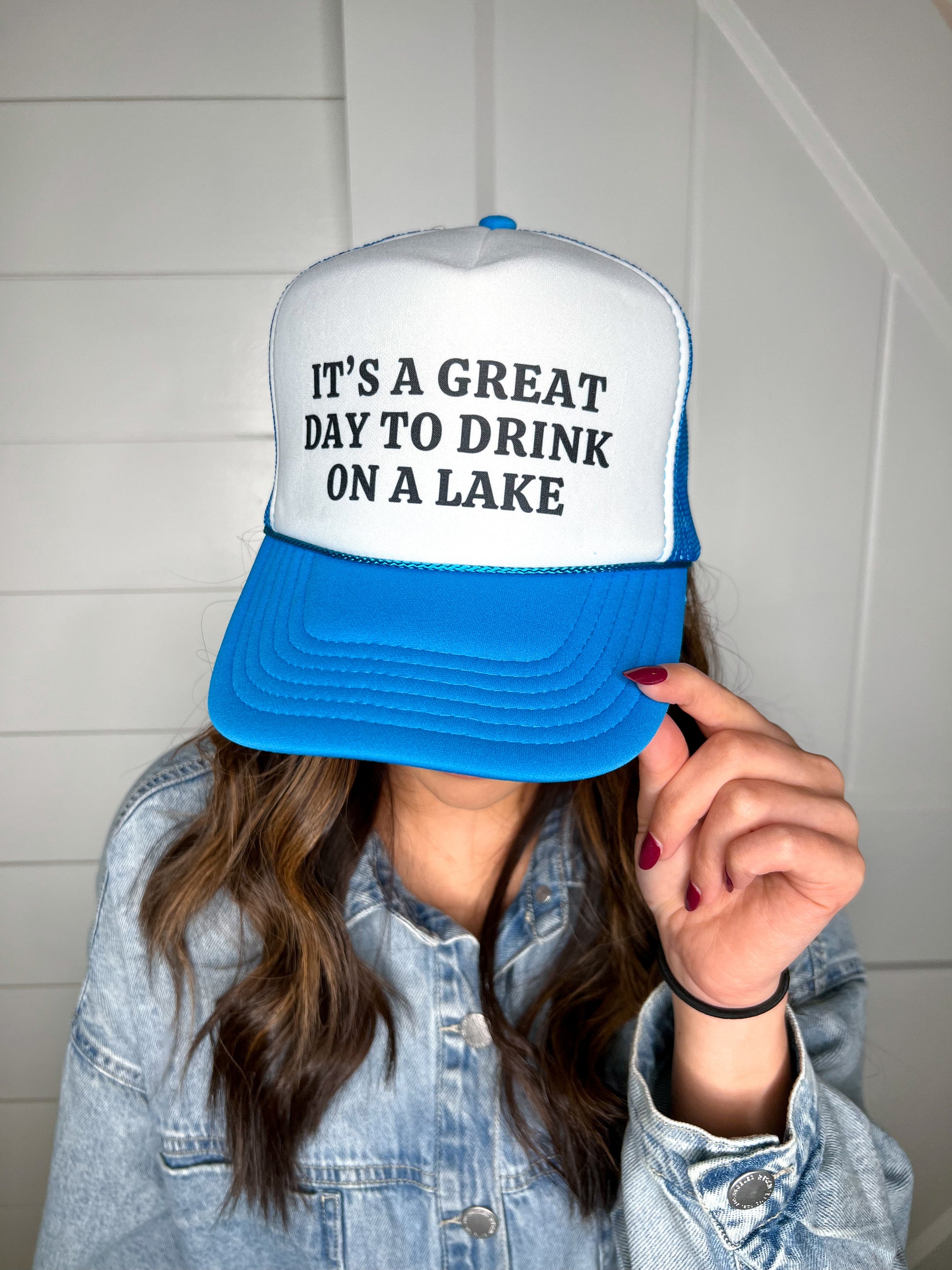 It’s a Great Day to Drink On a Lake Snapback Foam Trucker Hat-Trucker Hat-Turquoise & Tequila-CR 04/21/25-The Twisted Chandelier