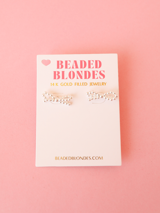 Silver Bow Earrings-Beaded Blondes-The Twisted Chandelier