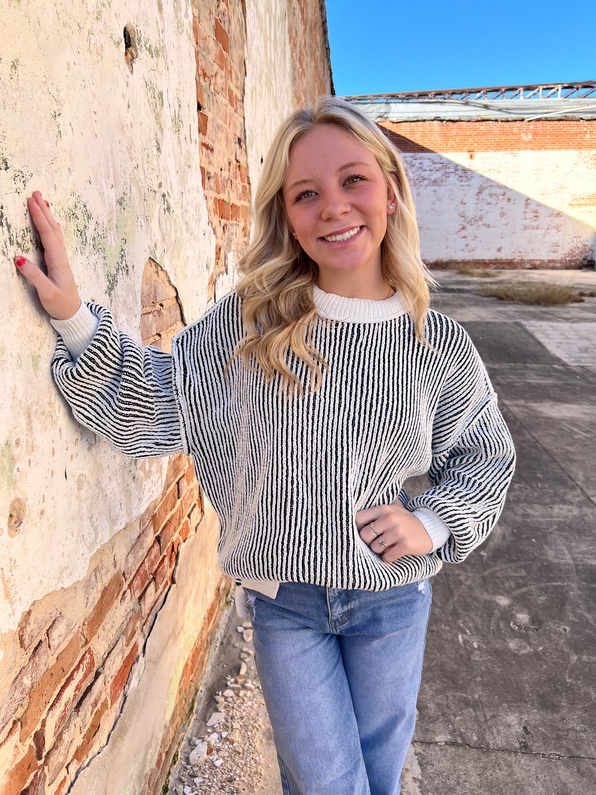 Serena Stripe Textured Knit Contrast Edge Oversized Sweater-Sweater-fashionworks-FD 12/09/24,Max Retail,not on the floor only in totes,Tops Collection,Winter Tote T1-The Twisted Chandelier