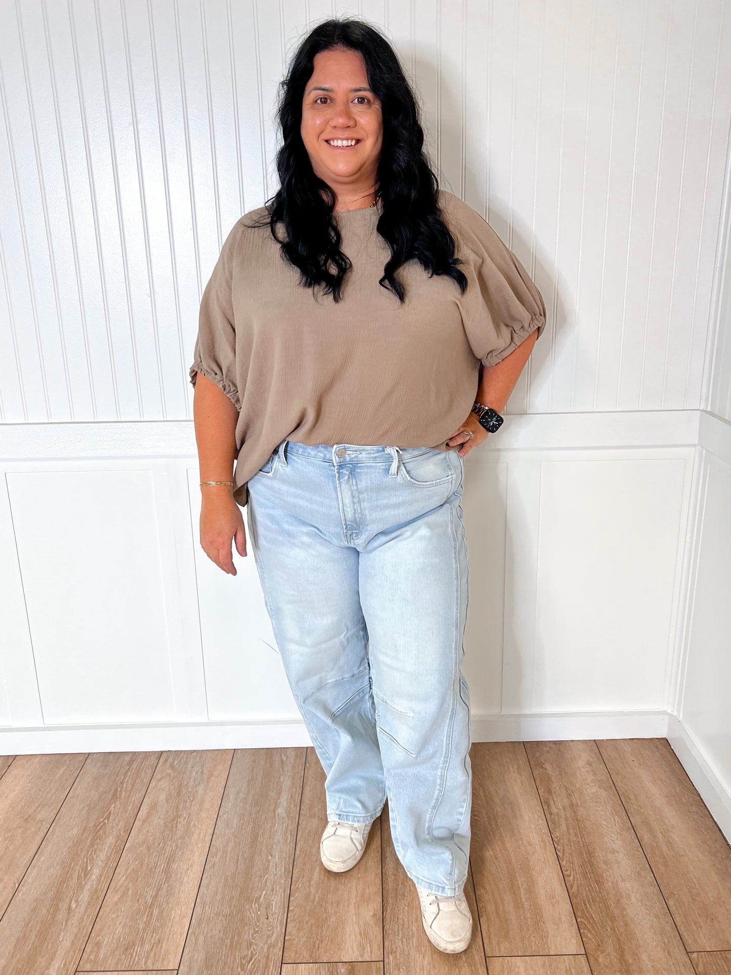 Joanie Elastic Sleeve Blouse Top - Plus-Apparel & Accessories-ee:some-09/03/24,1st md,BIN A 3,FD 05/15/24,OGP 46.99,PTK9526,Tops Collection-The Twisted Chandelier