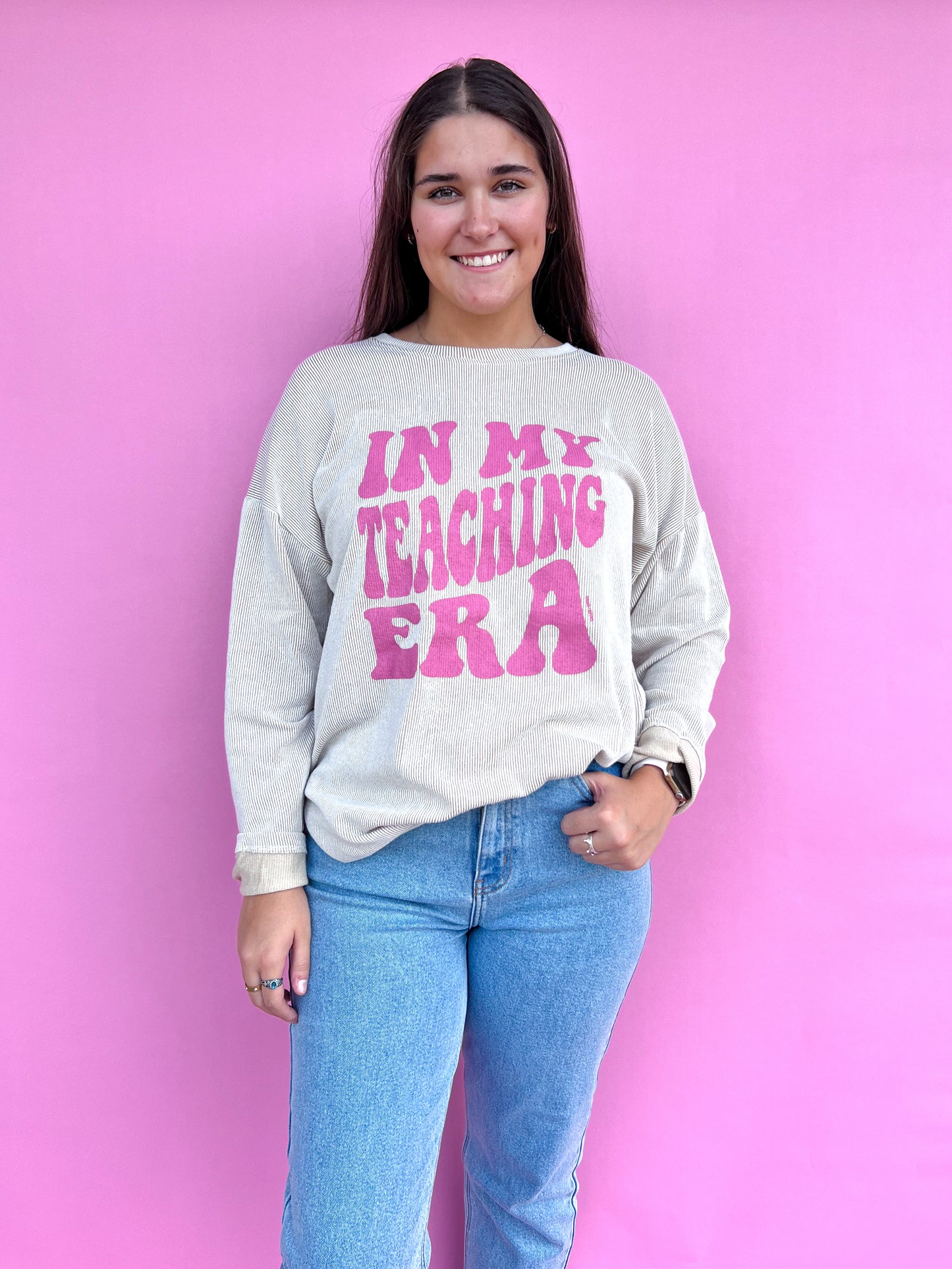 In My Teacher Era Long Sleeve Top-Top-Southern Grace Wholesale-11/17/24,7677B-BEIGE,Max Retail,OGP 39.99,Tops Collection-The Twisted Chandelier