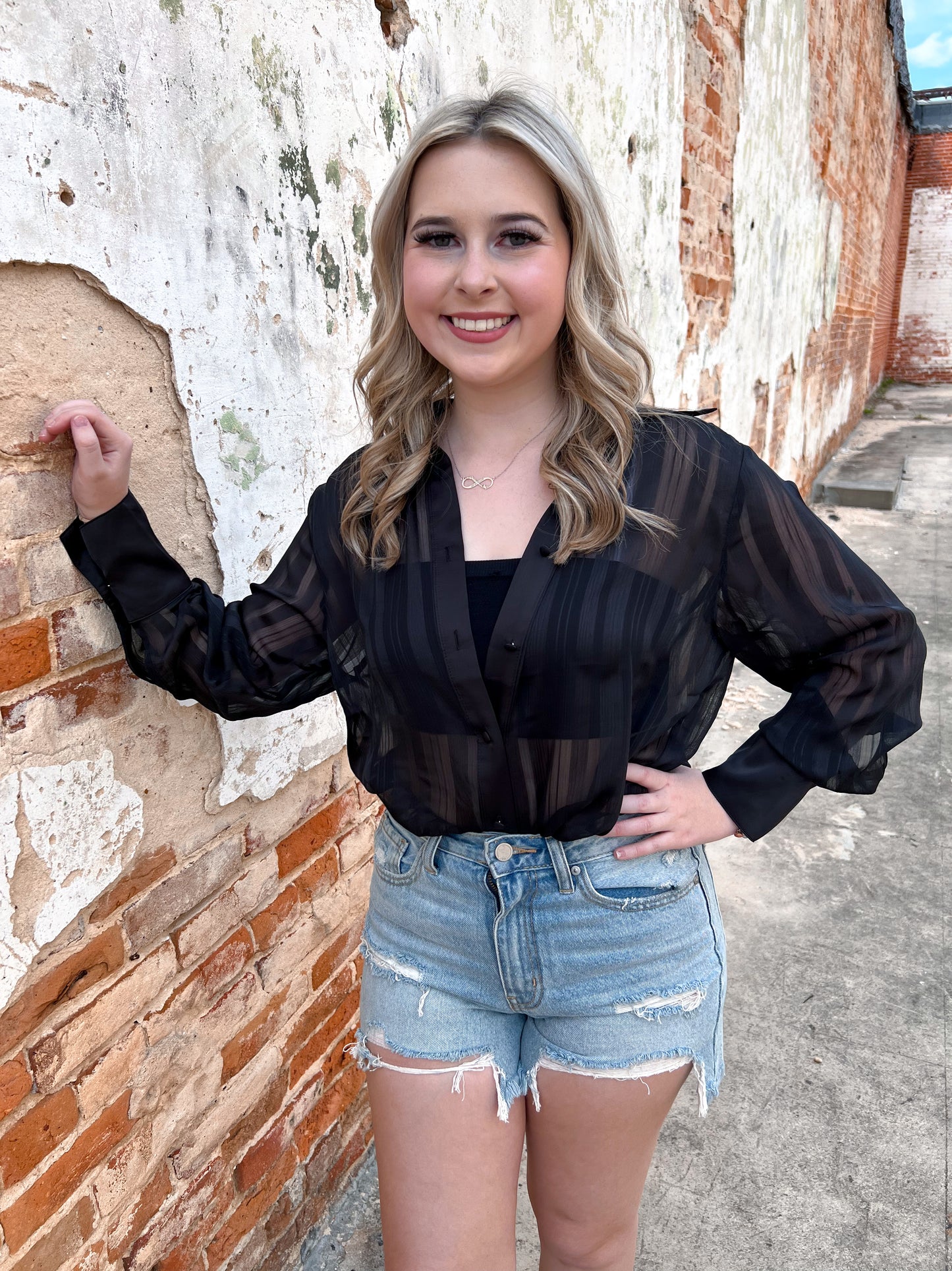 Aiyana Sheer Button Down Tunic Top-Top-ee:some-Fd 05/28/24,Max Retail,TK9394,Tops Collection-The Twisted Chandelier