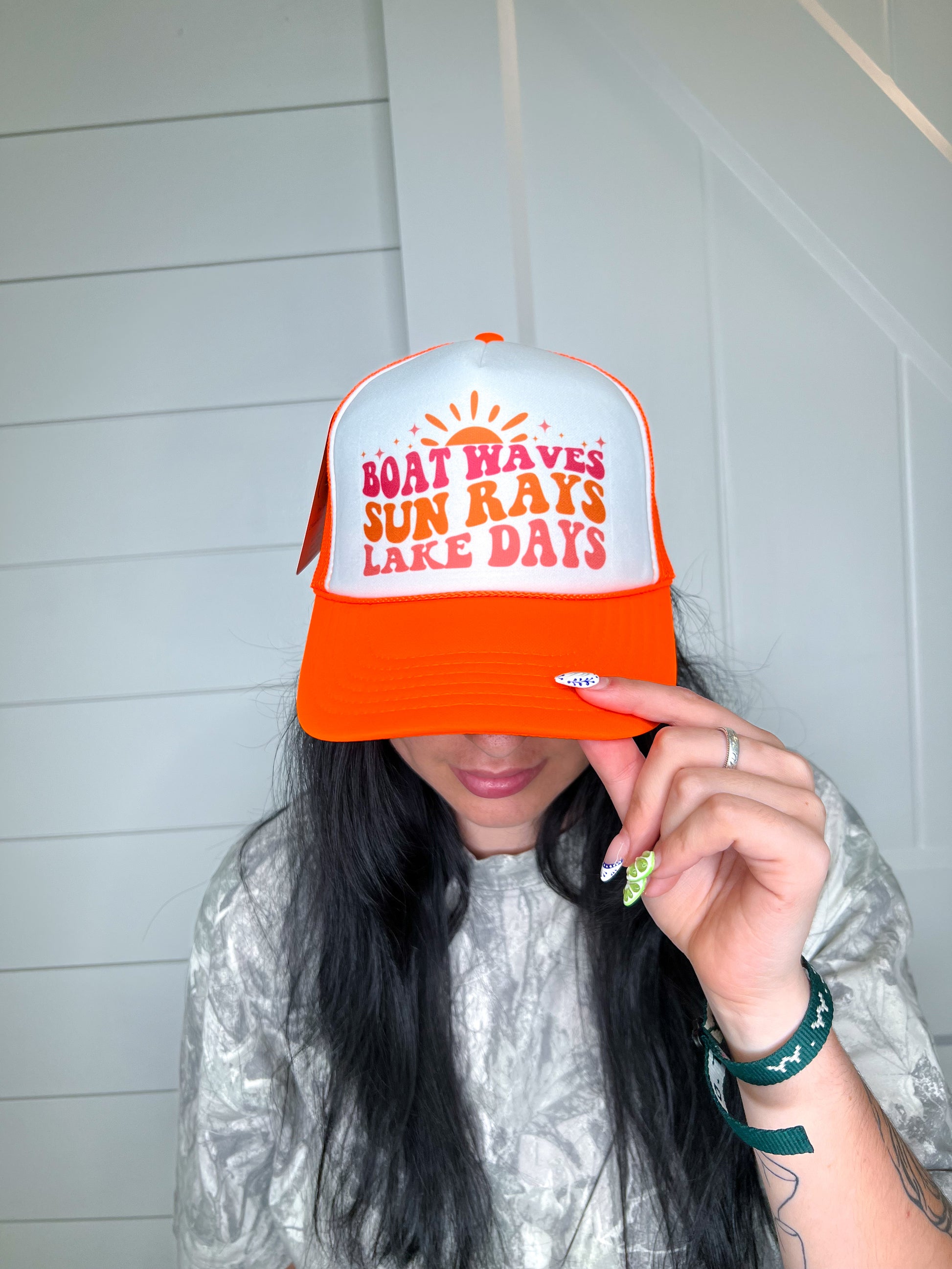 Boat Waves, Sun Rays, Lake Days Snapback Foam Trucker Hat-Trucker Hat-Turquoise & Tequila-CR 04/21/25-The Twisted Chandelier