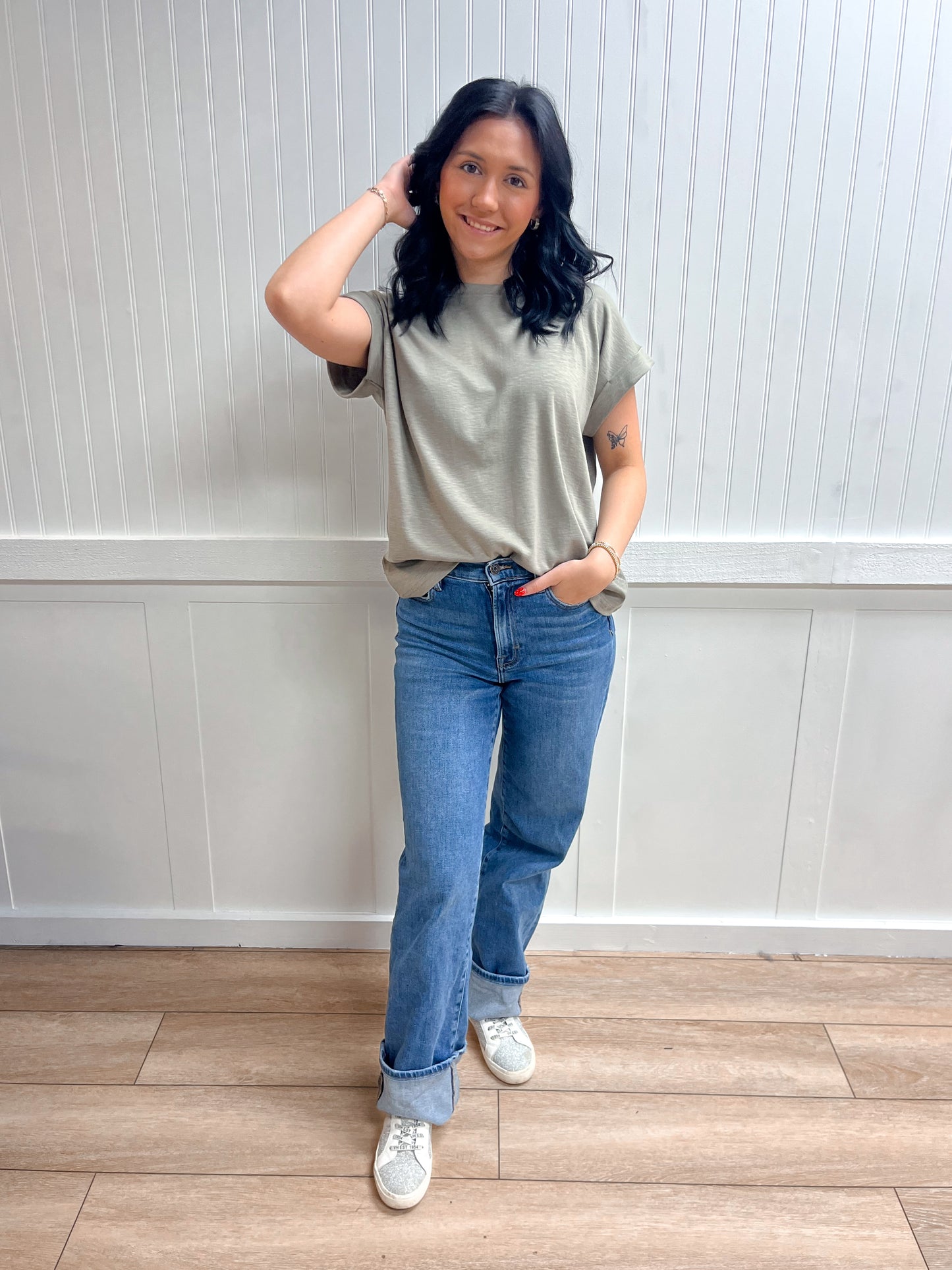 Delaney Cotton Modal Slub Rolled Sleeve Tee - Mushroom-ZENANA-FD 03/12/26,Tops Collection-The Twisted Chandelier