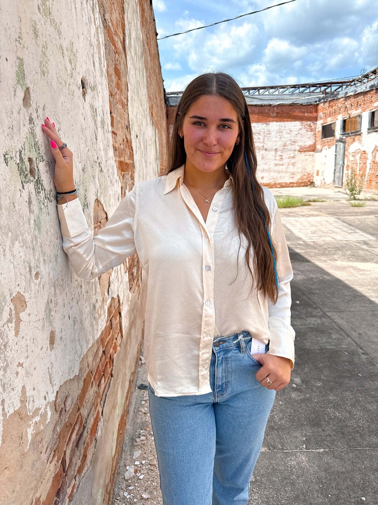 Tanna Crushed Satin Button Up Blouse-Shirts & Tops-blue b.-BIN D3,CR 08/06/24,FD 10/15/24,Tops Collection-The Twisted Chandelier