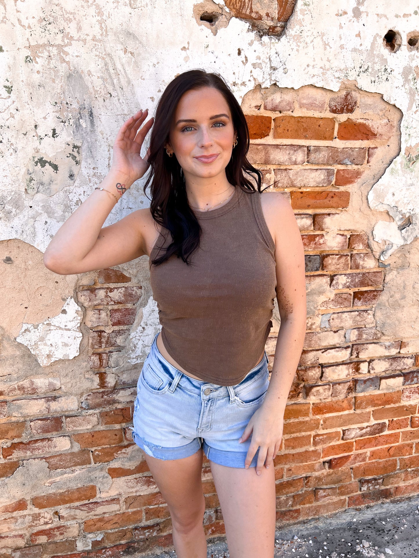 Willa Mineral Wash Rib Knit Tank Top - Mocha-Tank Top-HYFVE-BIN A 3,CR 05/09/25,Tops Collection-The Twisted Chandelier