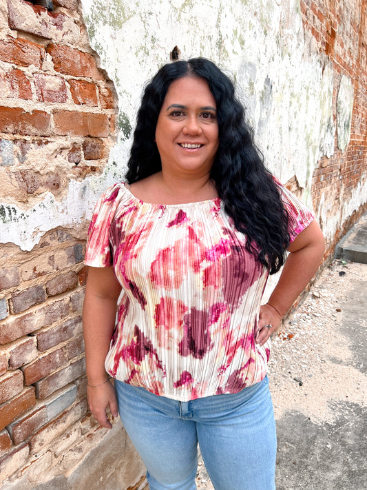 Aleena Ombre Watercolor Off The Shoulder Top-Top-Southern Grace Wholesale-1st md,9338e,BIN D3,Max Retail-The Twisted Chandelier