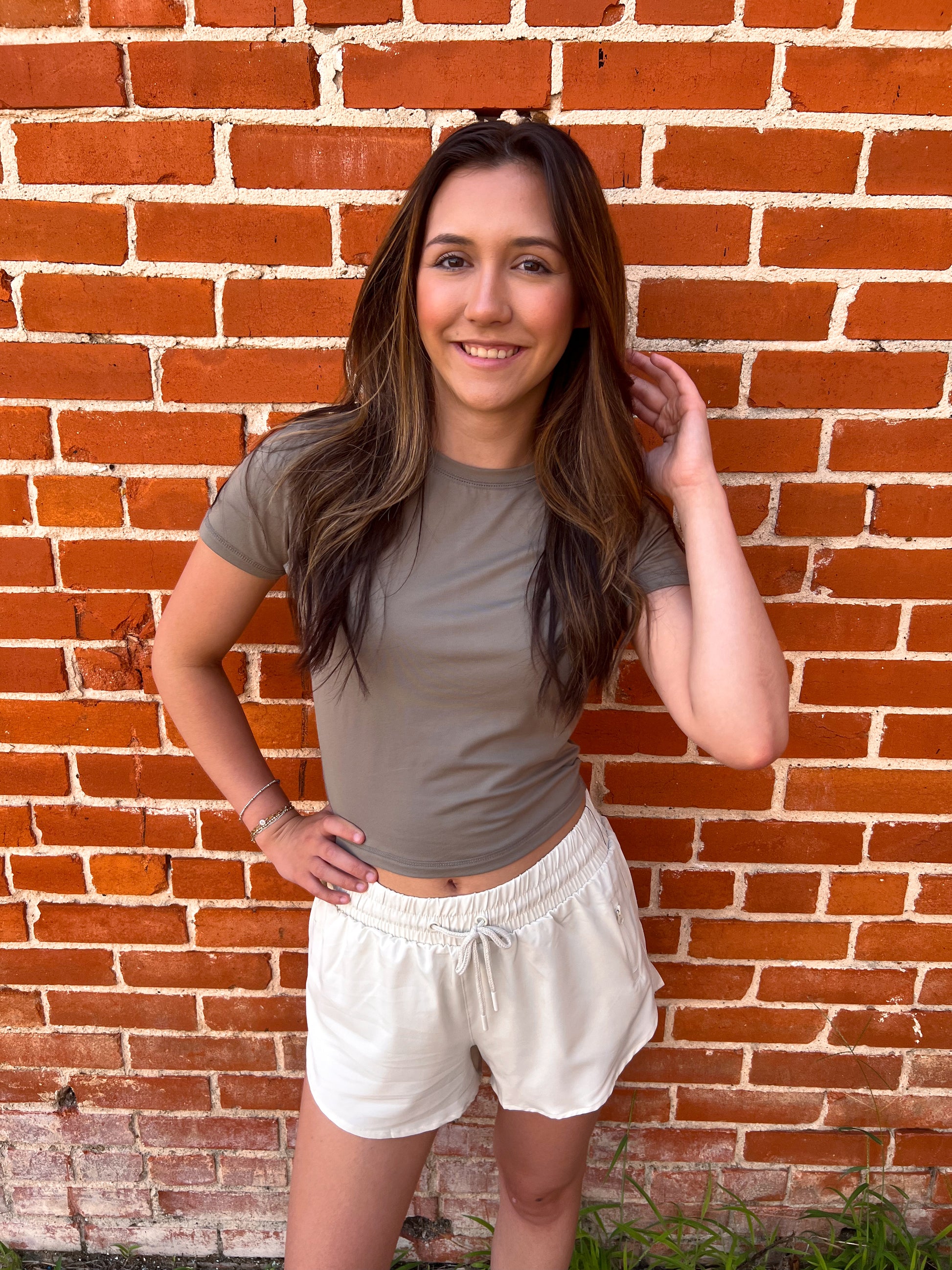 Jamie Classic Chic Slim Fit Tee - Warm Grey-Active Wear-Mono B-BIN A 3,FD 7/01/25,Top,Tops Collection-The Twisted Chandelier