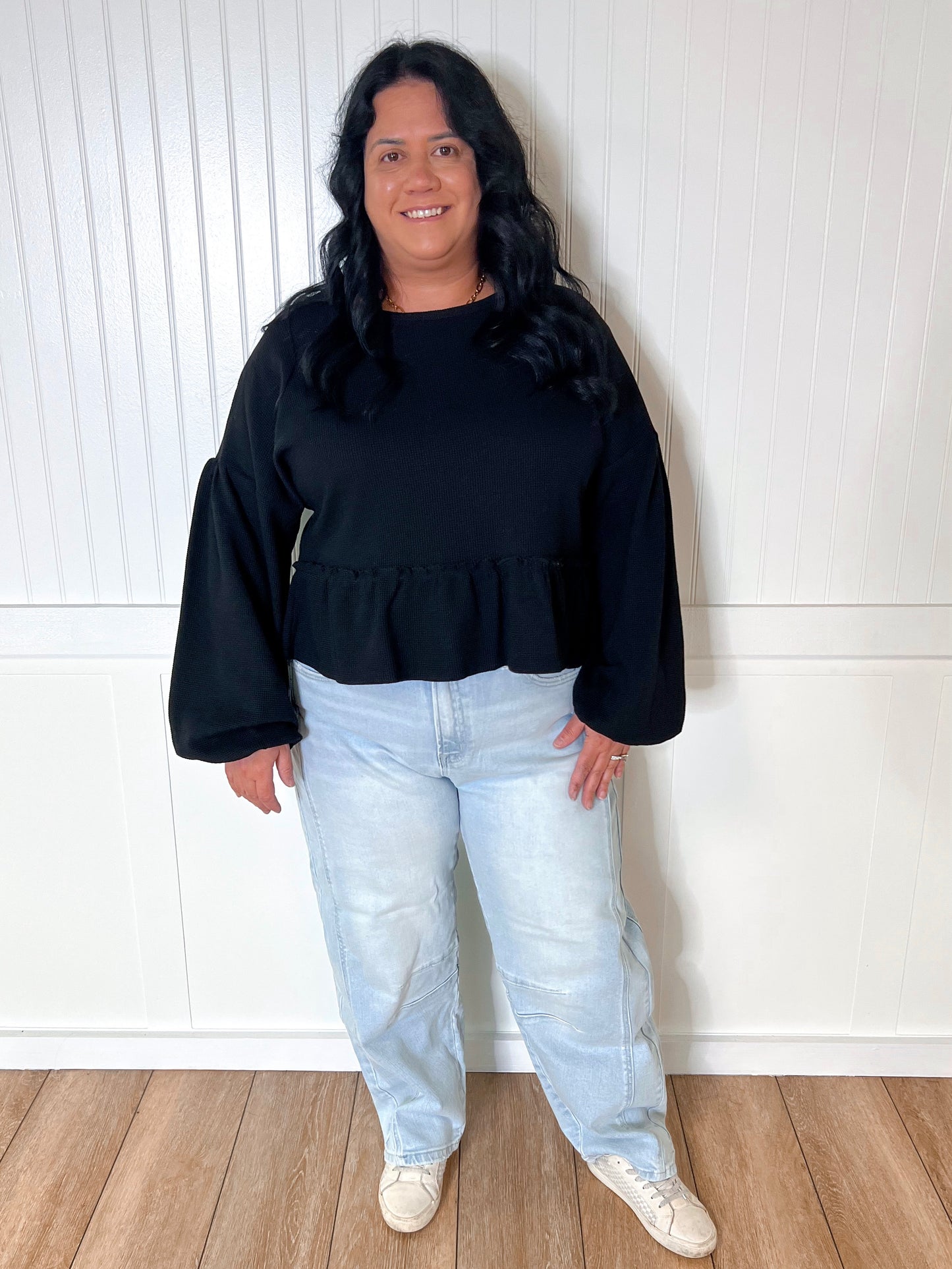 Halston Waffle Top - Black-BLOUSE TOP-Southern Grace Wholesale-Max Retail,Tops Collection-The Twisted Chandelier