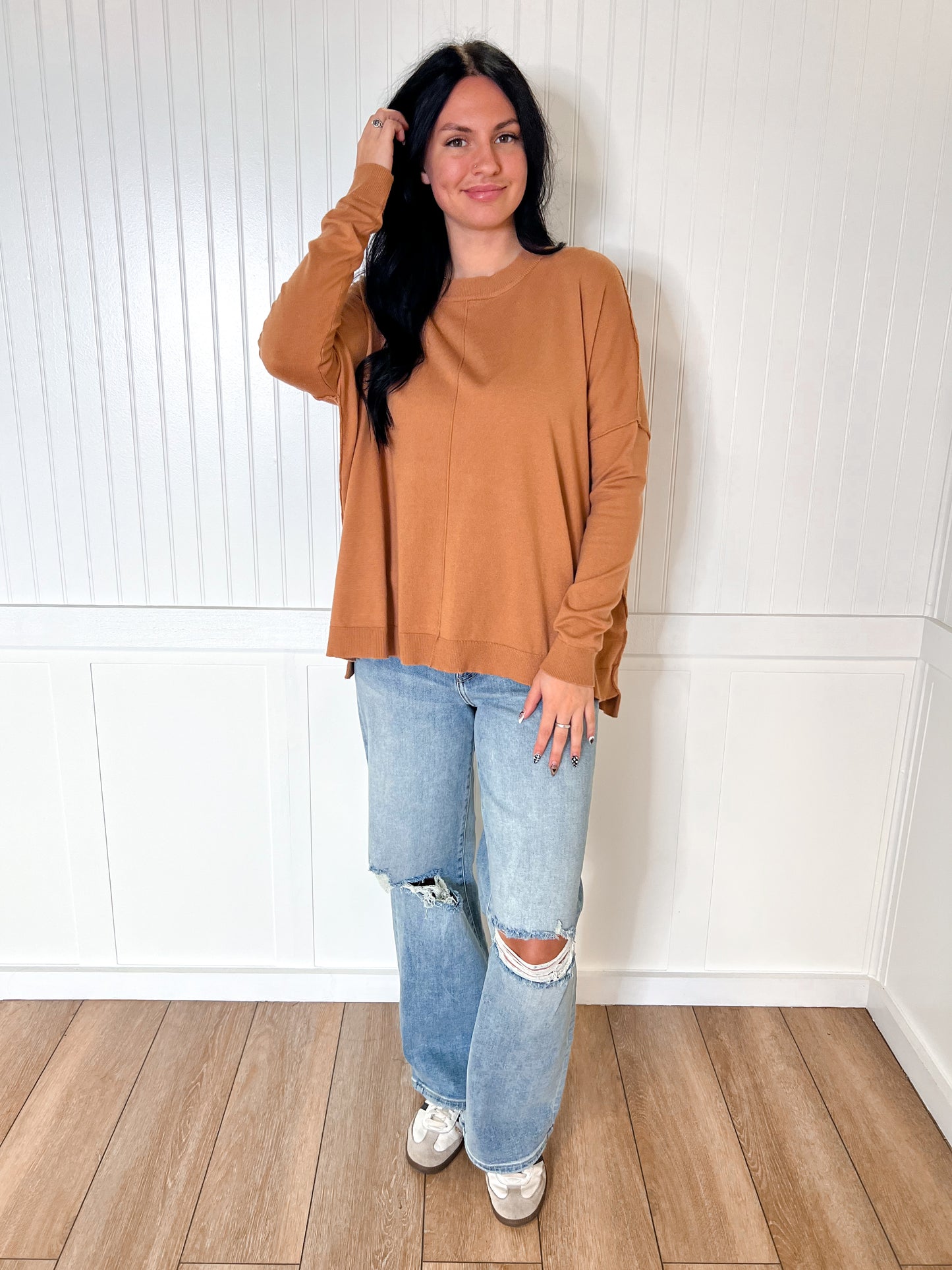 Millie Long Sleeve Round Neck Sweater Top-top-ee:some-BIN A2,SK11325-The Twisted Chandelier