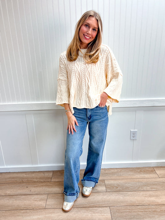 Harper Oversized Bell Sleeve Cable Knit Sweater-Bluivy-The Twisted Chandelier