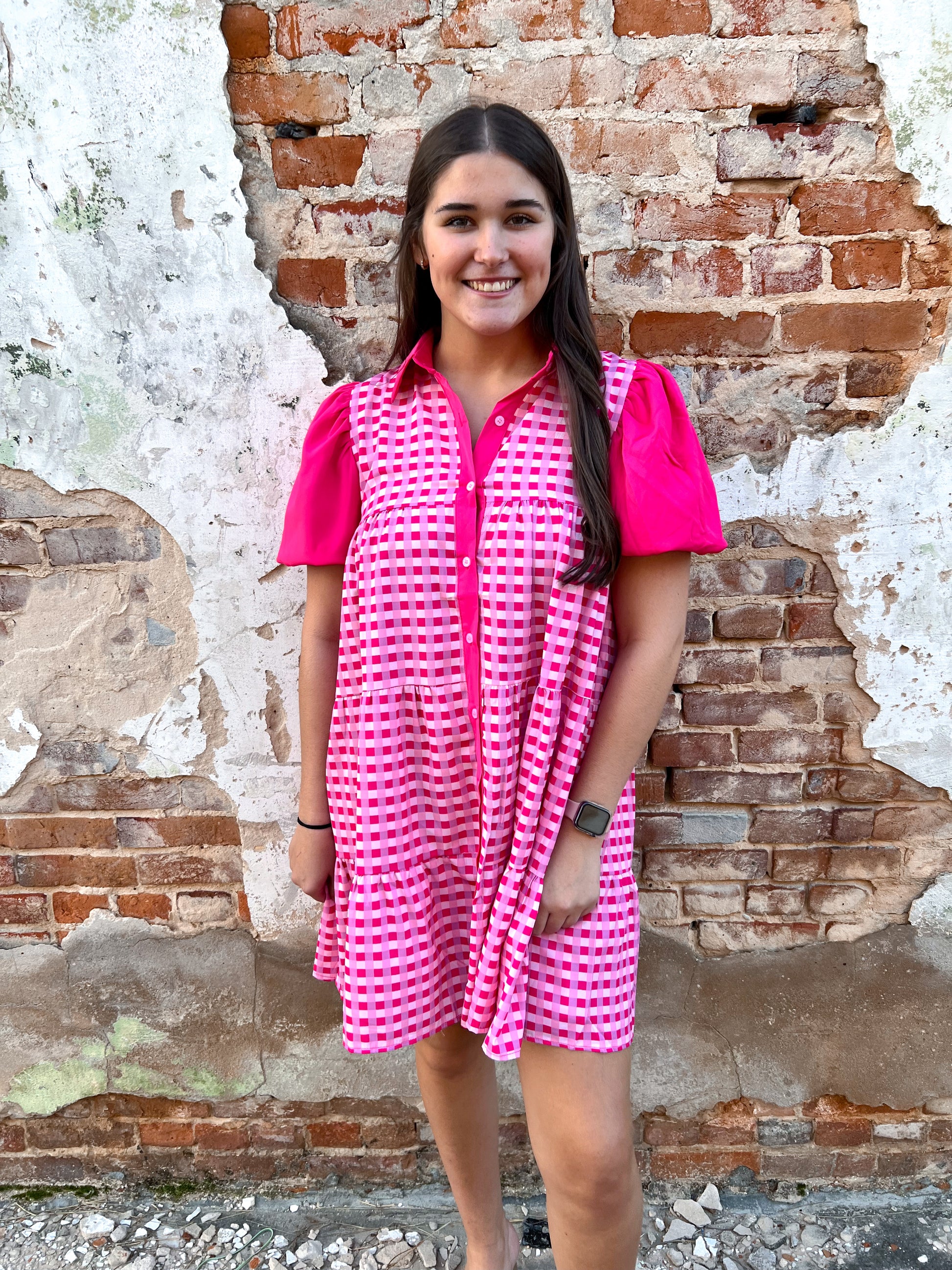 Jasmine Pink Gingham Button Up Dress-Dresses-Southern Grace Wholesale-06/24/25,1st md,BIN D3,DJR,Dresses,FD 01/07/25-The Twisted Chandelier