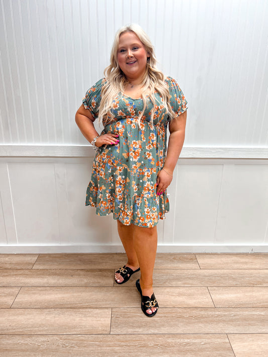 Angie V-Neck Smocked Bodice Short Sleeve Dress-Dress-ANGIE-C4507-A854,DJR,FD 04/02/26-The Twisted Chandelier