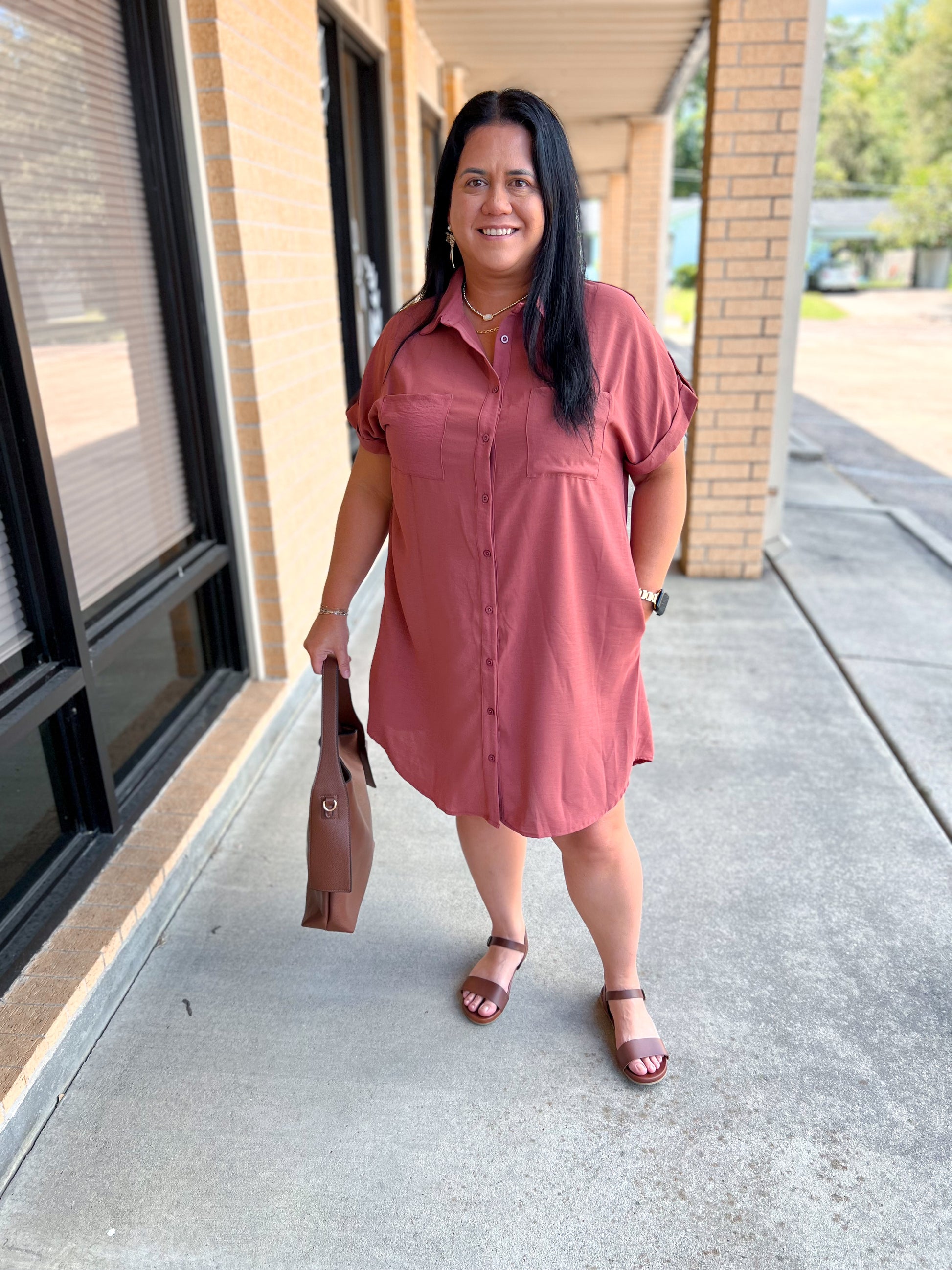 Bethany Button Up Woven Shirt Dress With Pockets-Dress-She & Sky-BIN D4,DJR,FD 08/19/25,SY6353R2-The Twisted Chandelier