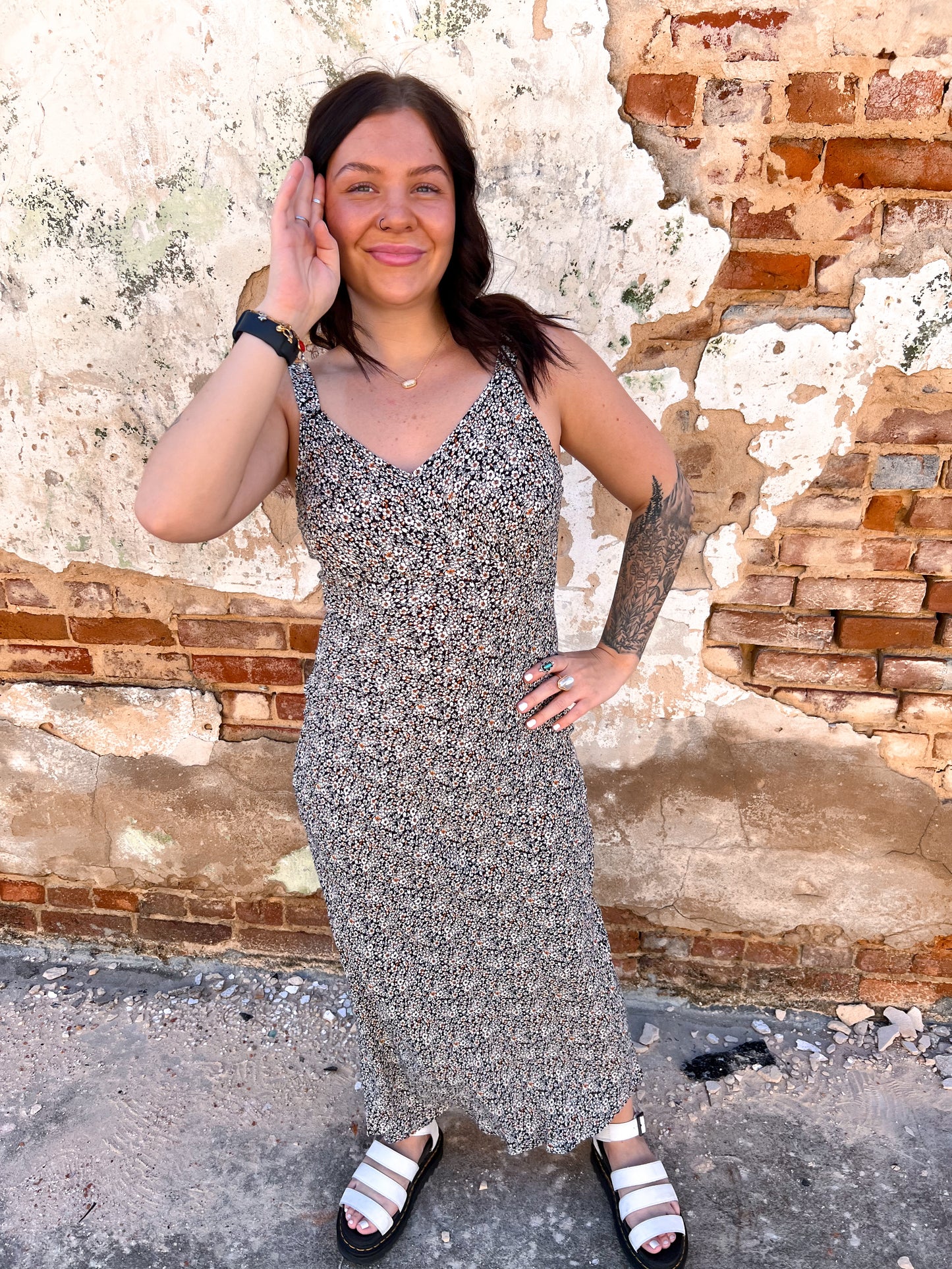 Zuri Floral Print V Neck A Line Sleeveless Midi Dress-Dress-blu pepper-DJR,Fd 05/21/24,TW1348-The Twisted Chandelier