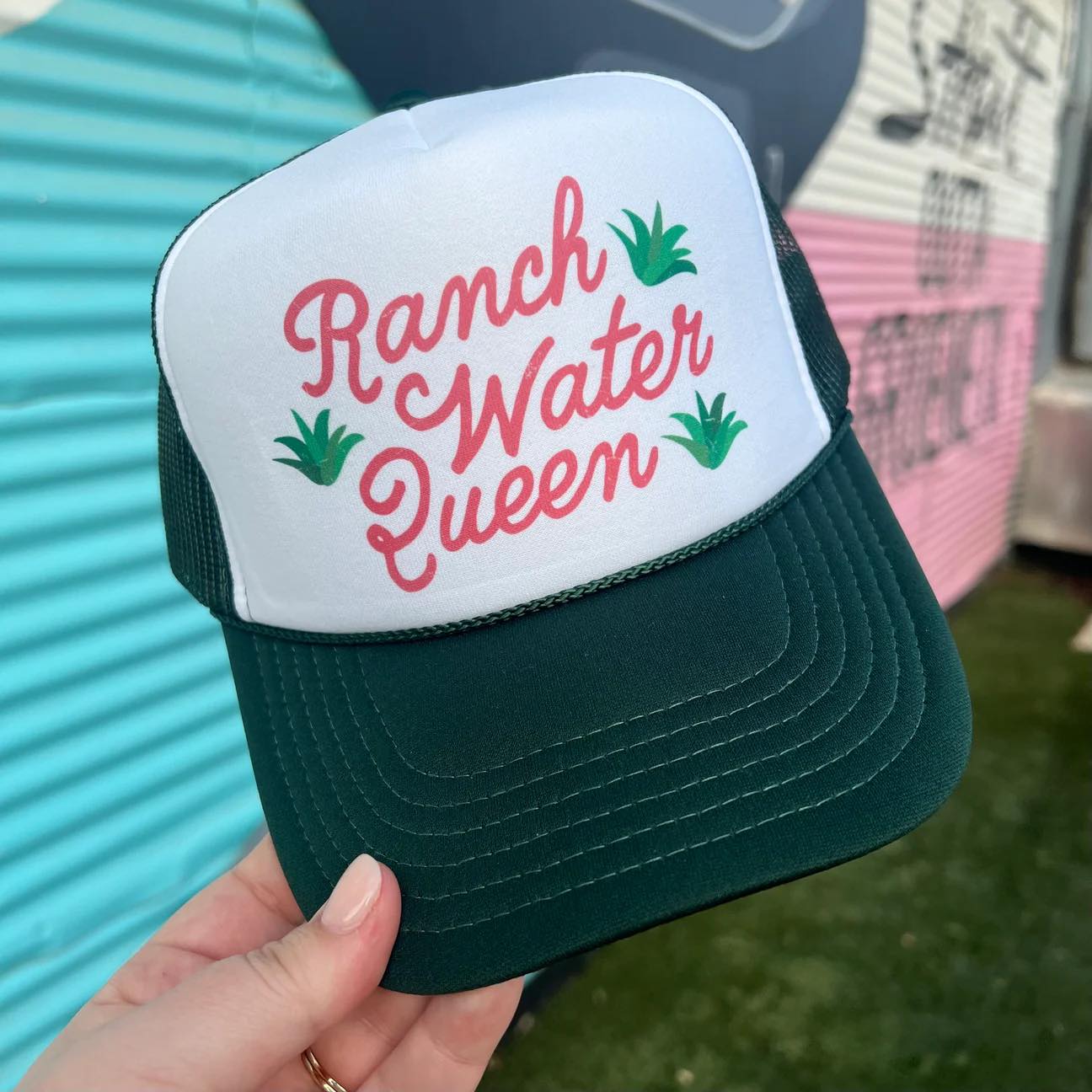 Ranch Water Queen Snapback Foam Trucker Hat-Trucker Hat-Turquoise & Tequila-CR 04/21/25-The Twisted Chandelier