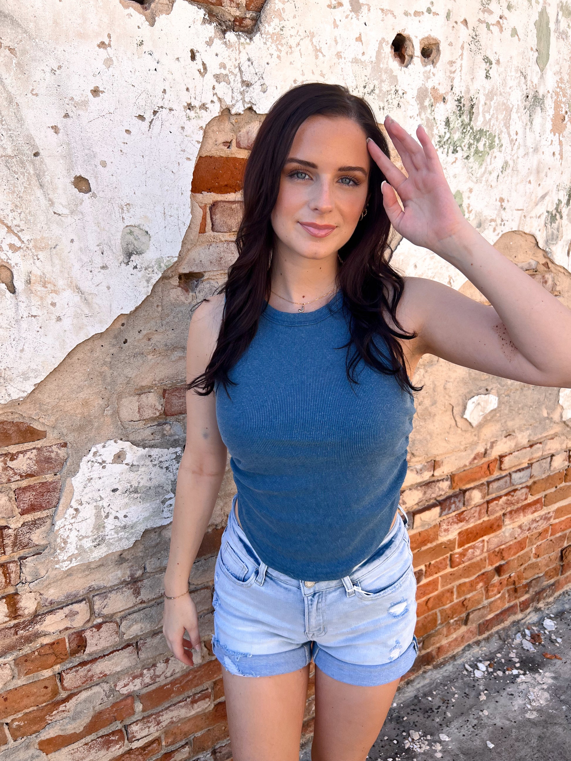 Willa Mineral Wash Rib Knit Tank Top - Blue-Tank Top-HYFVE-08/28/25,BIN A 3,CR 05/09/25,OGP 27.95,Tops Collection-The Twisted Chandelier