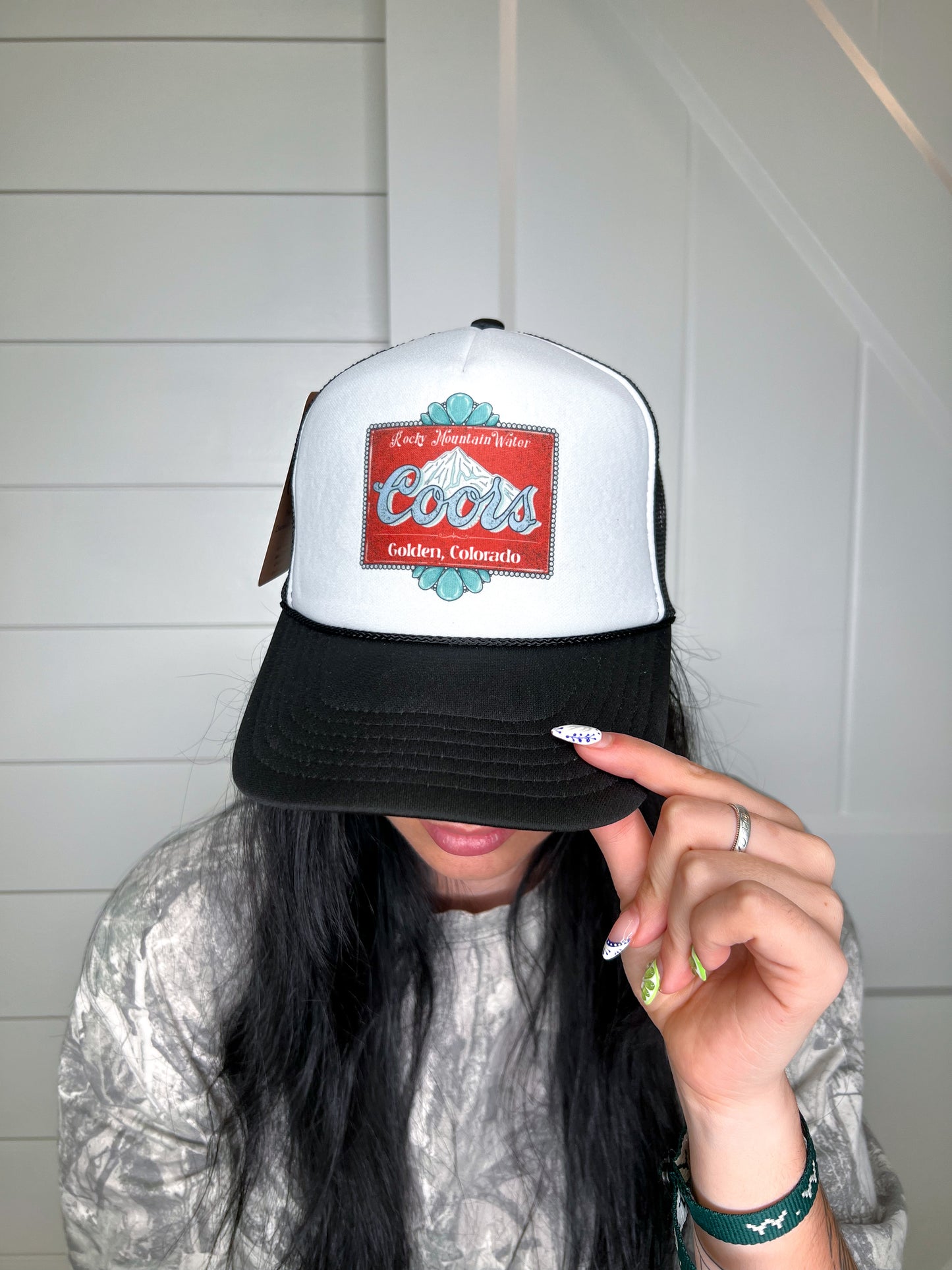 Rocky Mountain Water Snapback Foam Trucker Hat-Trucker Hat-Turquoise & Tequila-CR 04/21/25-The Twisted Chandelier