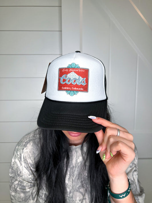 Rocky Mountain Water Snapback Foam Trucker Hat-Trucker Hat-Turquoise & Tequila-CR 04/21/25-The Twisted Chandelier