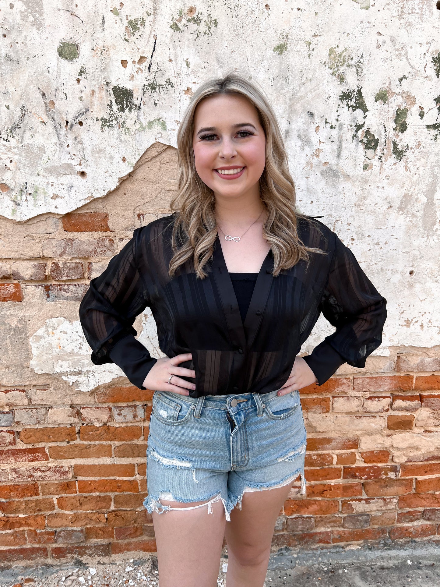 Aiyana Sheer Button Down Tunic Top-Top-ee:some-Fd 05/28/24,Max Retail,TK9394,Tops Collection-The Twisted Chandelier