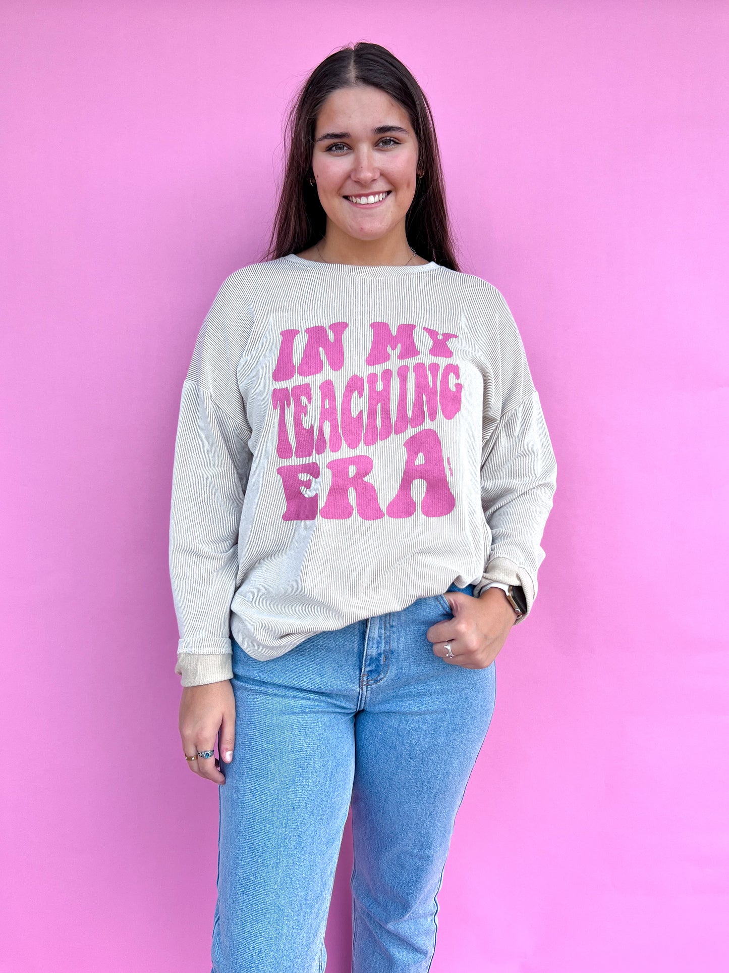 In My Teacher Era Long Sleeve Top-Top-Southern Grace Wholesale-11/17/24,7677B-BEIGE,Max Retail,OGP 39.99,Tops Collection-The Twisted Chandelier