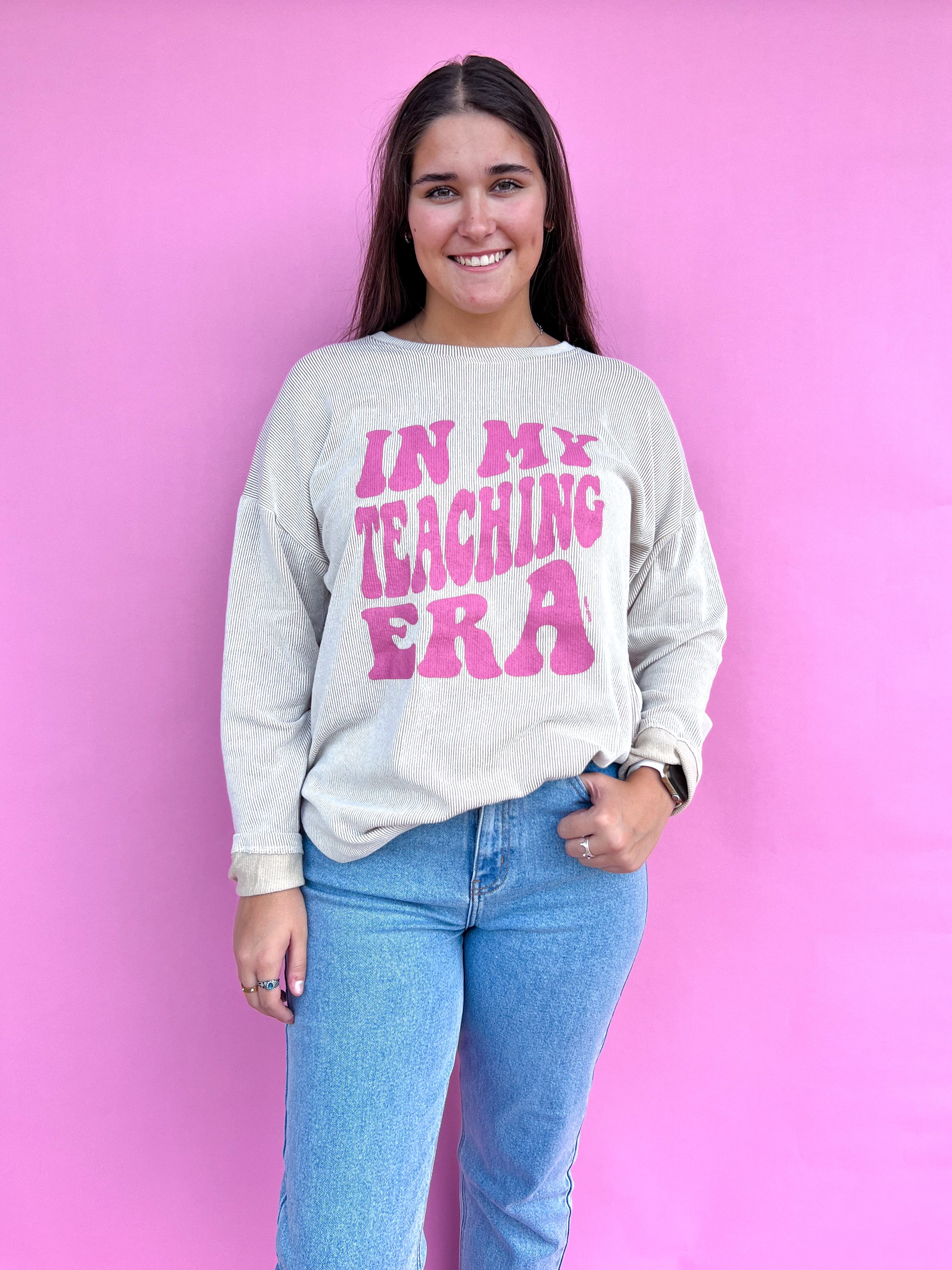 In My Teacher Era Long Sleeve Top-Top-Southern Grace Wholesale-11/17/24,7677B-BEIGE,BIN D3,Max Retail,OGP 39.99,Tops Collection-The Twisted Chandelier