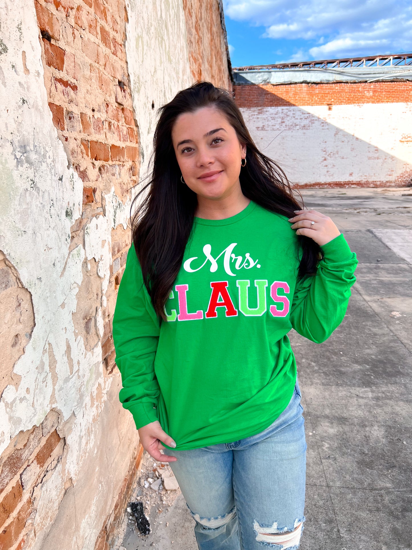 Soft Ideal Chenille Mrs. Claus Long Sleeve T-Shirt-TOPS-Tees2urdoor-$25 & Under Sale,Christmas tote ct1,Max Retail,Tops Collection-The Twisted Chandelier