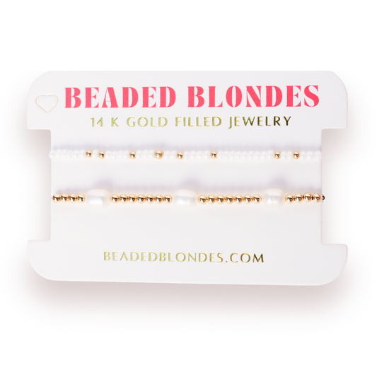 Poppi Pearl Luster Bracelet Stack (Set of 2)-Beaded Blondes-The Twisted Chandelier