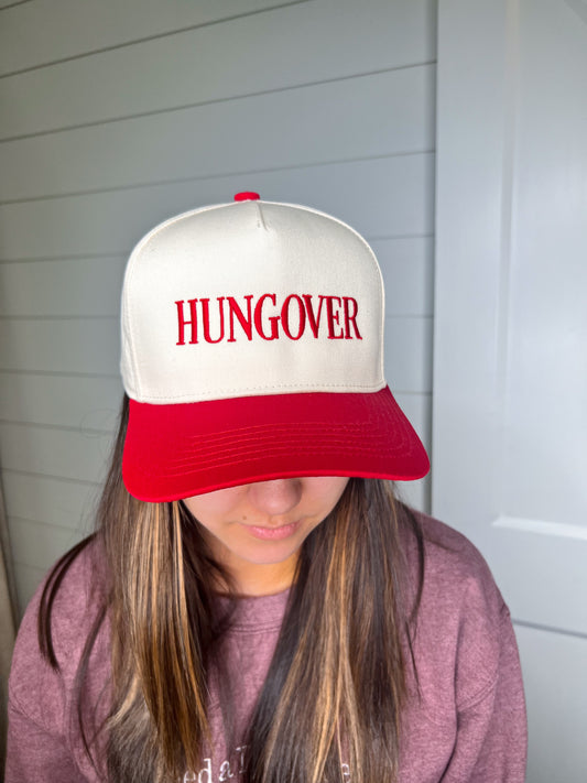 Hungover Vintage Trucker Hats For Women-Katydid-FD 05/13/25-Red and Tan-The Twisted Chandelier