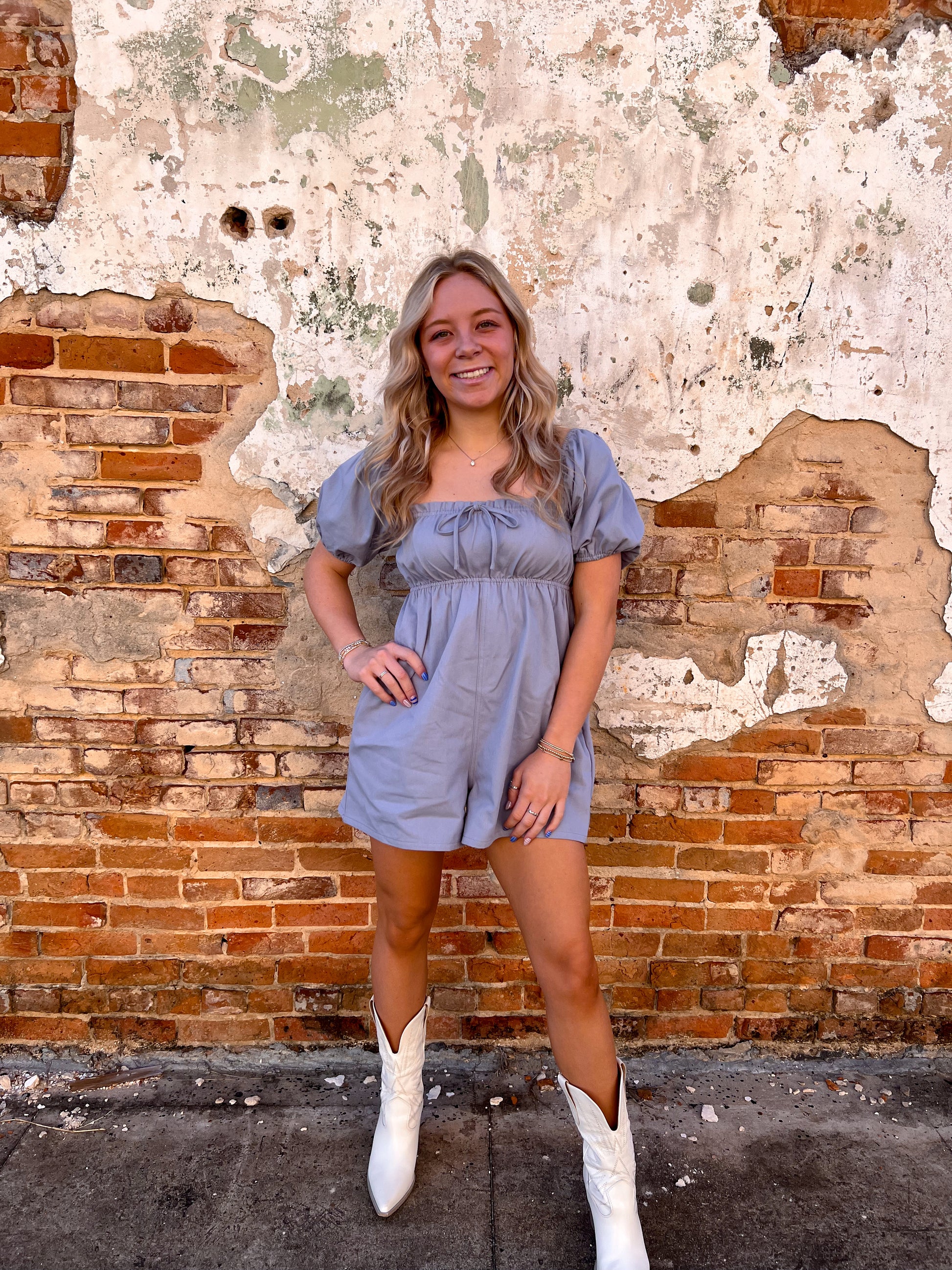 Lucy Puff Sleeve Babydoll Denim Romper-Denim Romper-LE LIS-Bin C5,DJR,FD 03/04/25-The Twisted Chandelier