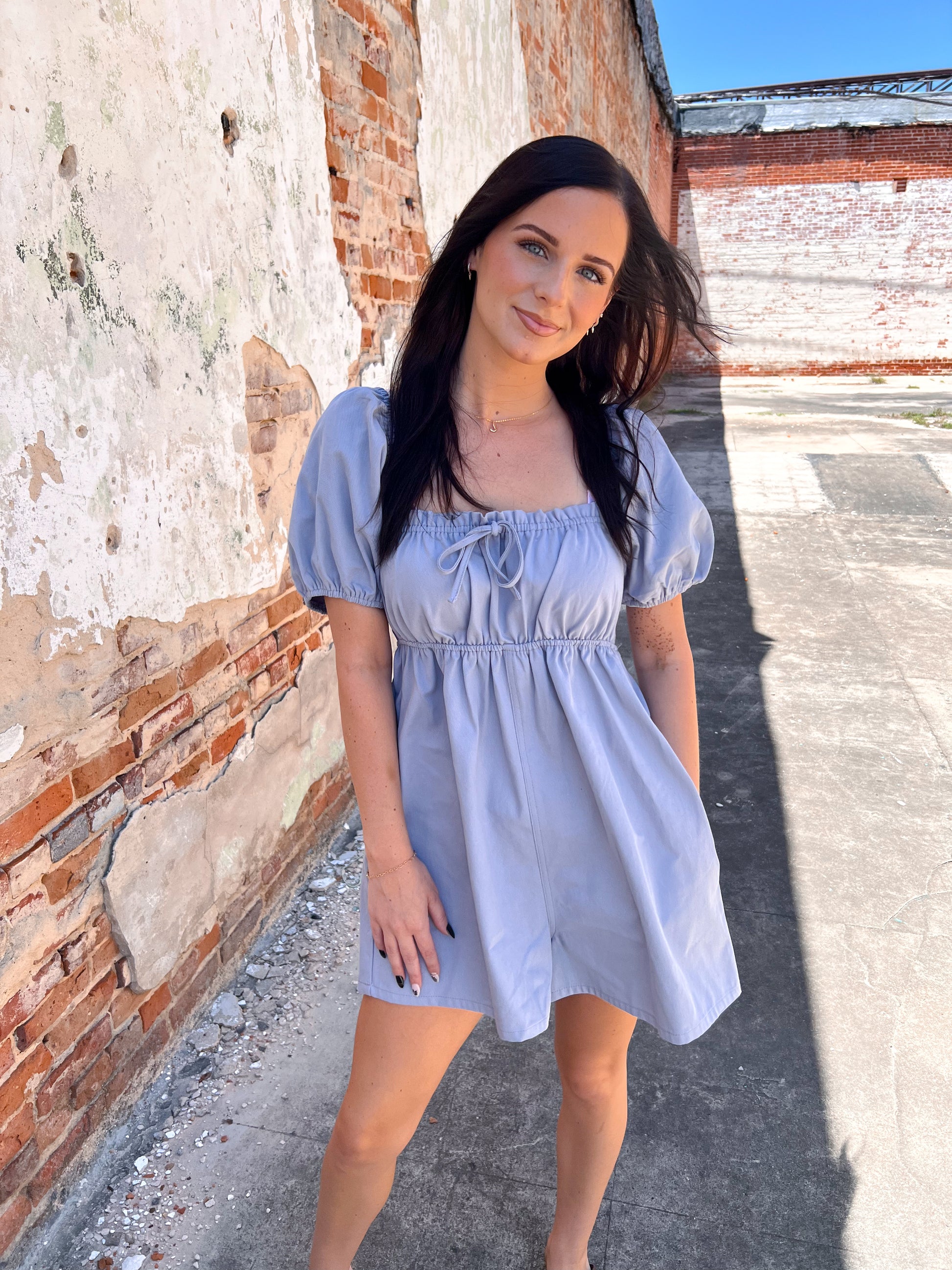 Lucy Puff Sleeve Babydoll Denim Romper-Denim Romper-LE LIS-Bin C5,DJR,FD 03/04/25-The Twisted Chandelier