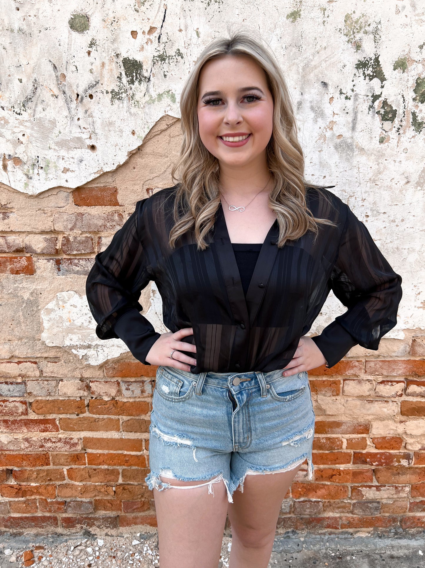 Aiyana Sheer Button Down Tunic Top-Top-ee:some-Fd 05/28/24,Max Retail,TK9394,Tops Collection-The Twisted Chandelier