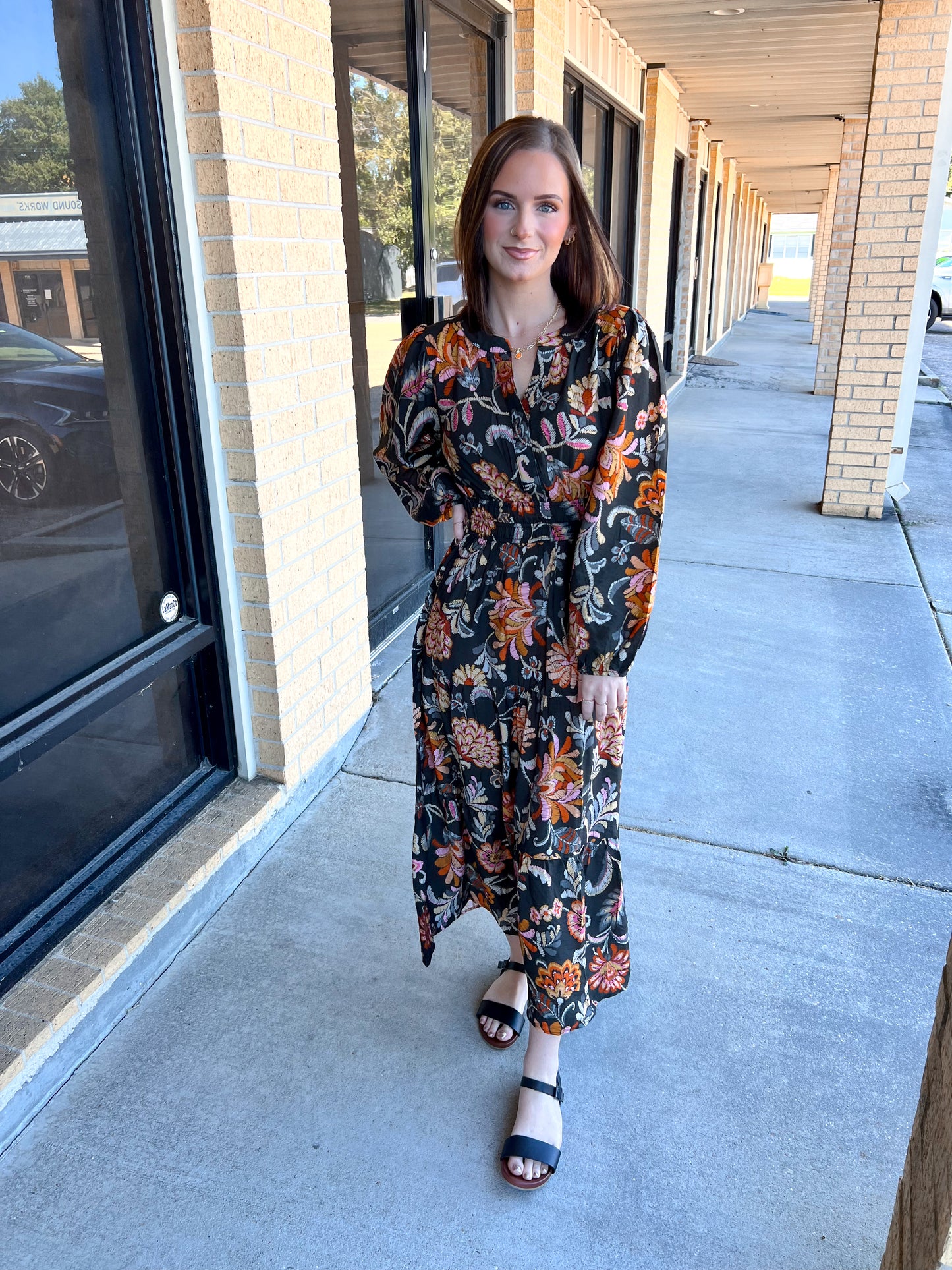 Ember Floral Printed Long Sleeve Midi Dress-Oddi-Bin b2,DJR,FD 10/28/25-The Twisted Chandelier