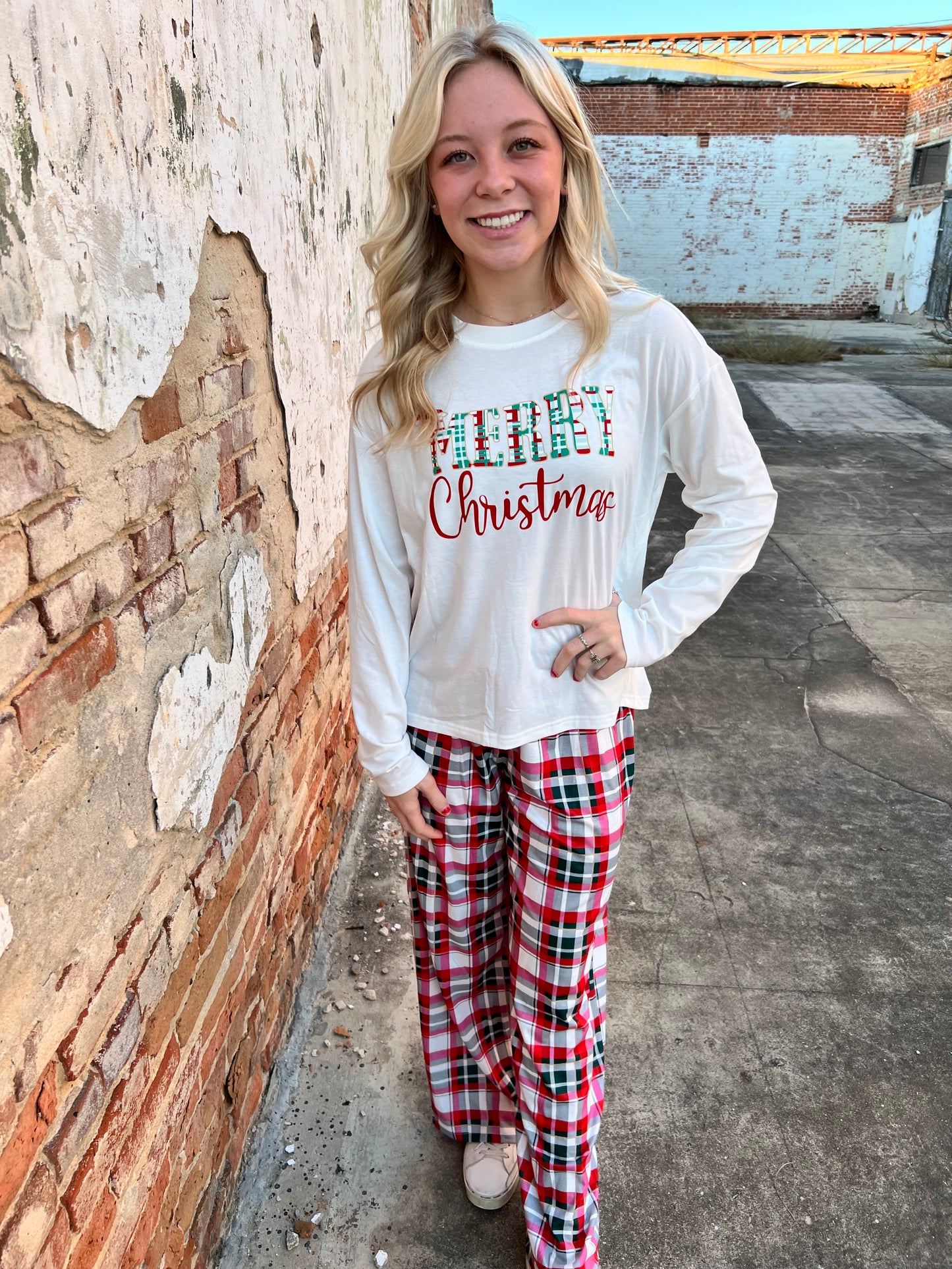 Merry Christmas Pajamas Plaid Two Piece Lounge Set-fashionworks-Christmas tote ct1,FD 12/03/24-The Twisted Chandelier