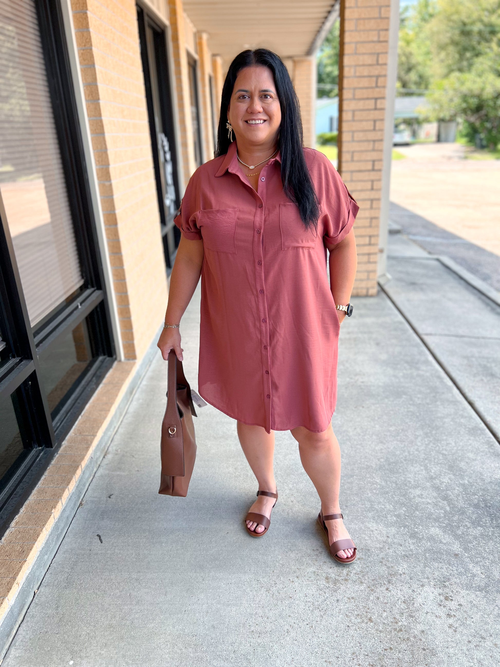 Bethany Button Up Woven Shirt Dress With Pockets-Dress-She & Sky-BIN D4,DJR,FD 08/19/25,SY6353R2-The Twisted Chandelier