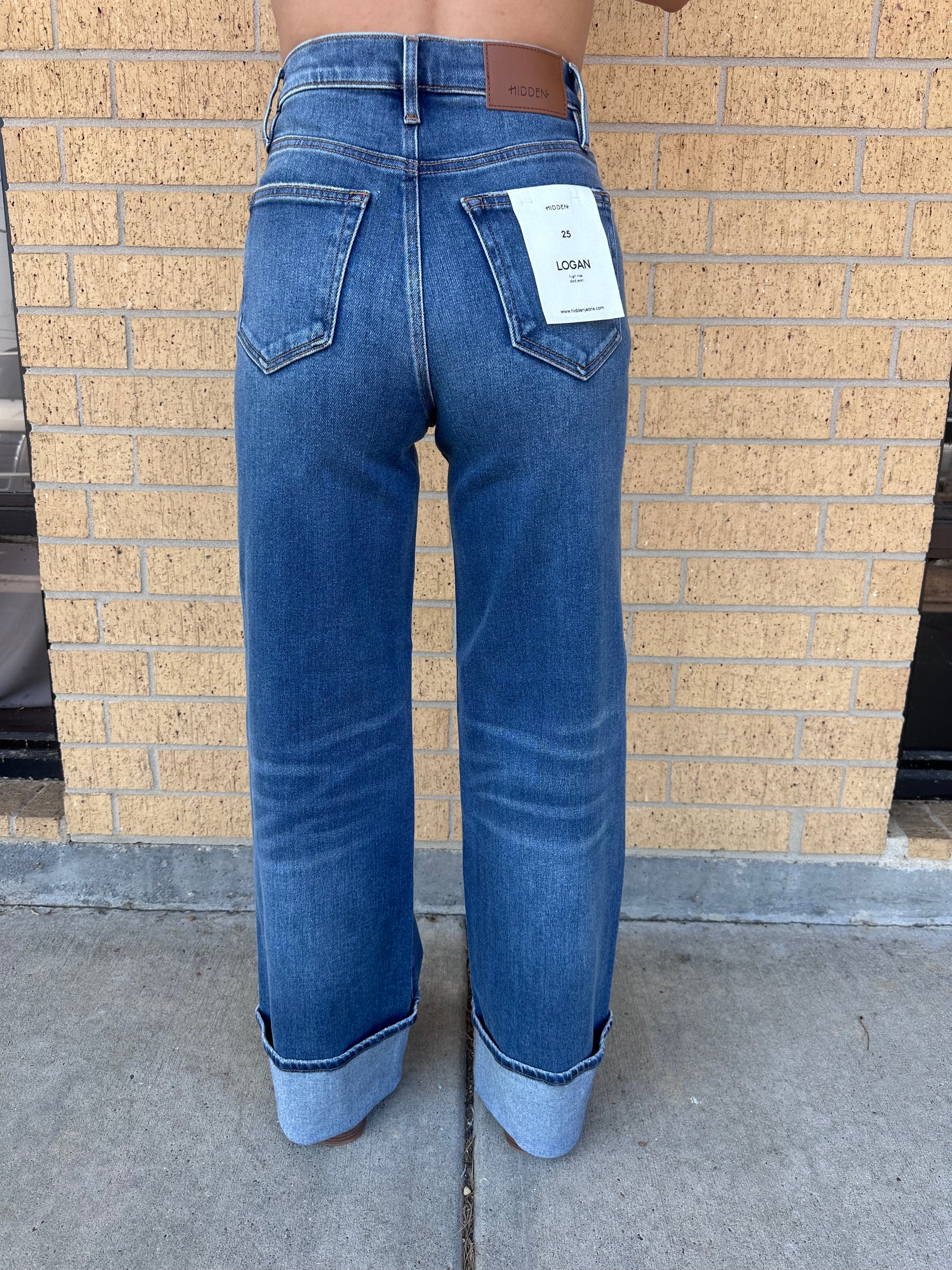 Logan Dark Wash Cuffed Stretch Clean Dad Jeans-Hidden Jeans-Bin a4,Bin b6,bottoms,Fd 8/5/25-The Twisted Chandelier