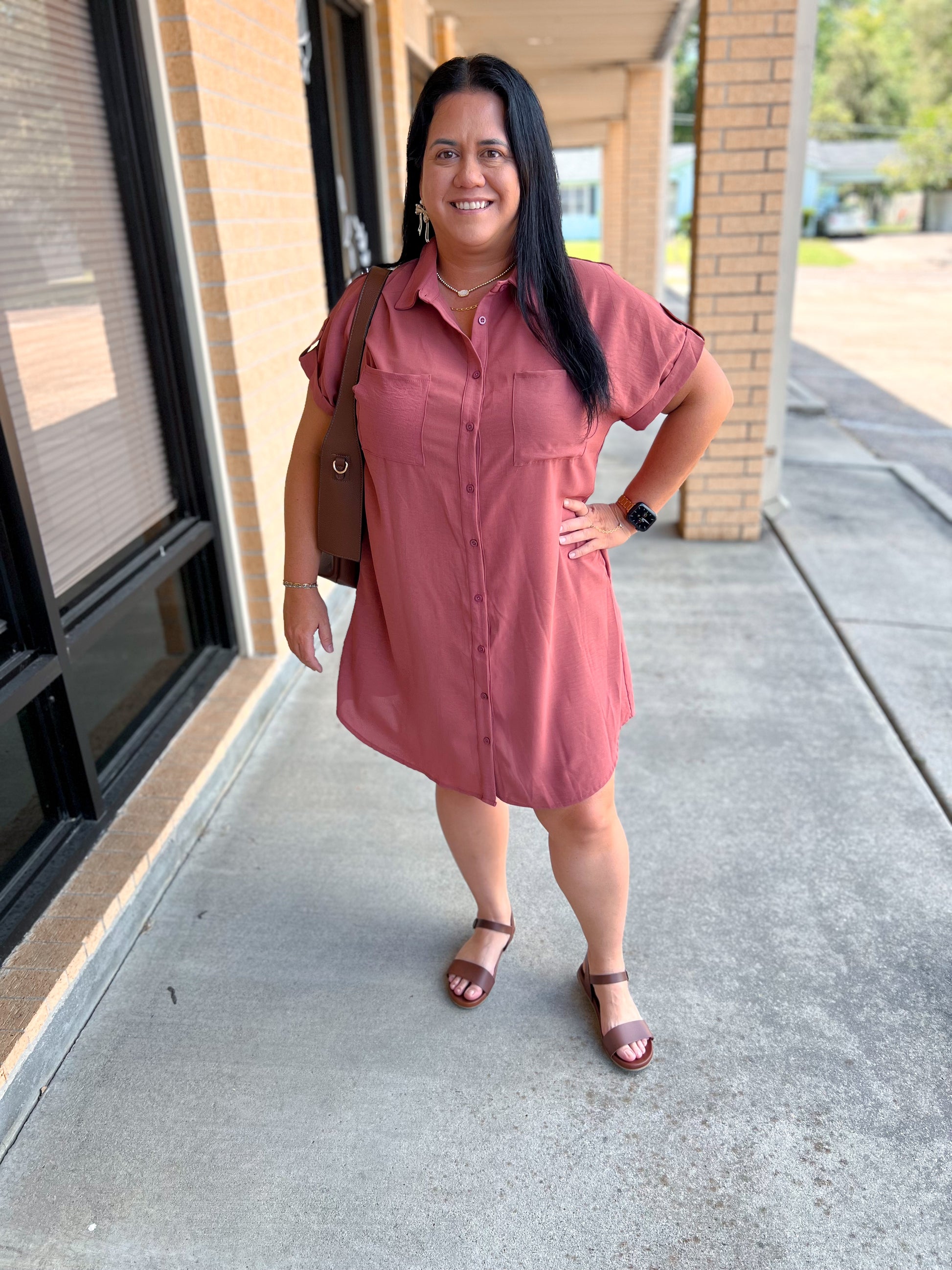 Bethany Button Up Woven Shirt Dress With Pockets-Dress-She & Sky-BIN D4,DJR,FD 08/19/25,SY6353R2-The Twisted Chandelier