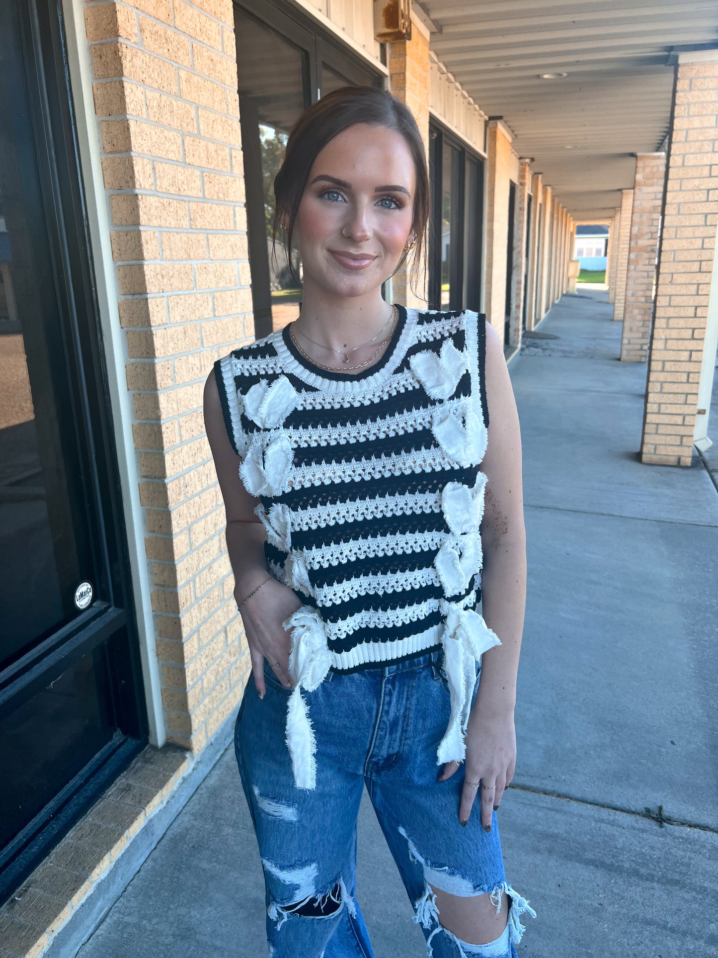 Hattie Frayed Twill with Lace Strap Thru & Bow Tie-Peach Love California-Bin B5,FD 08/12/25,Tops Collection-The Twisted Chandelier