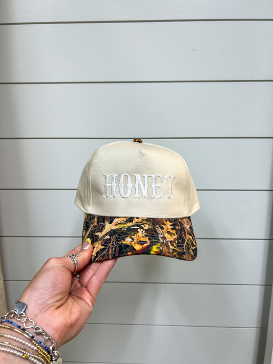 Honey Lettering Embroidery Camo Cap-Fashion City-fd 08/08/25-The Twisted Chandelier